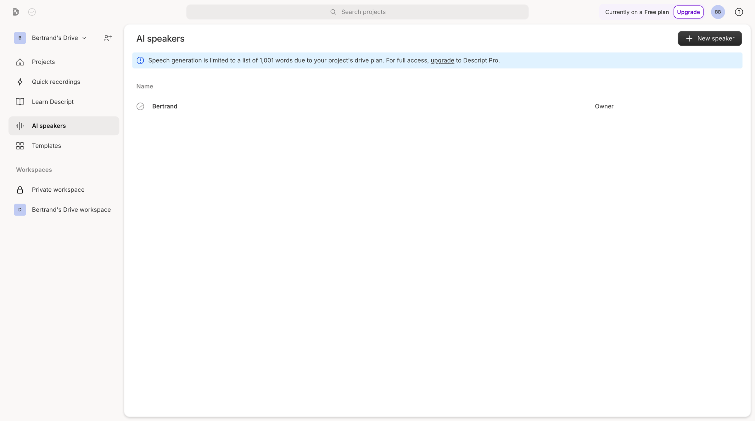 Descript - Drive View | Descript screen