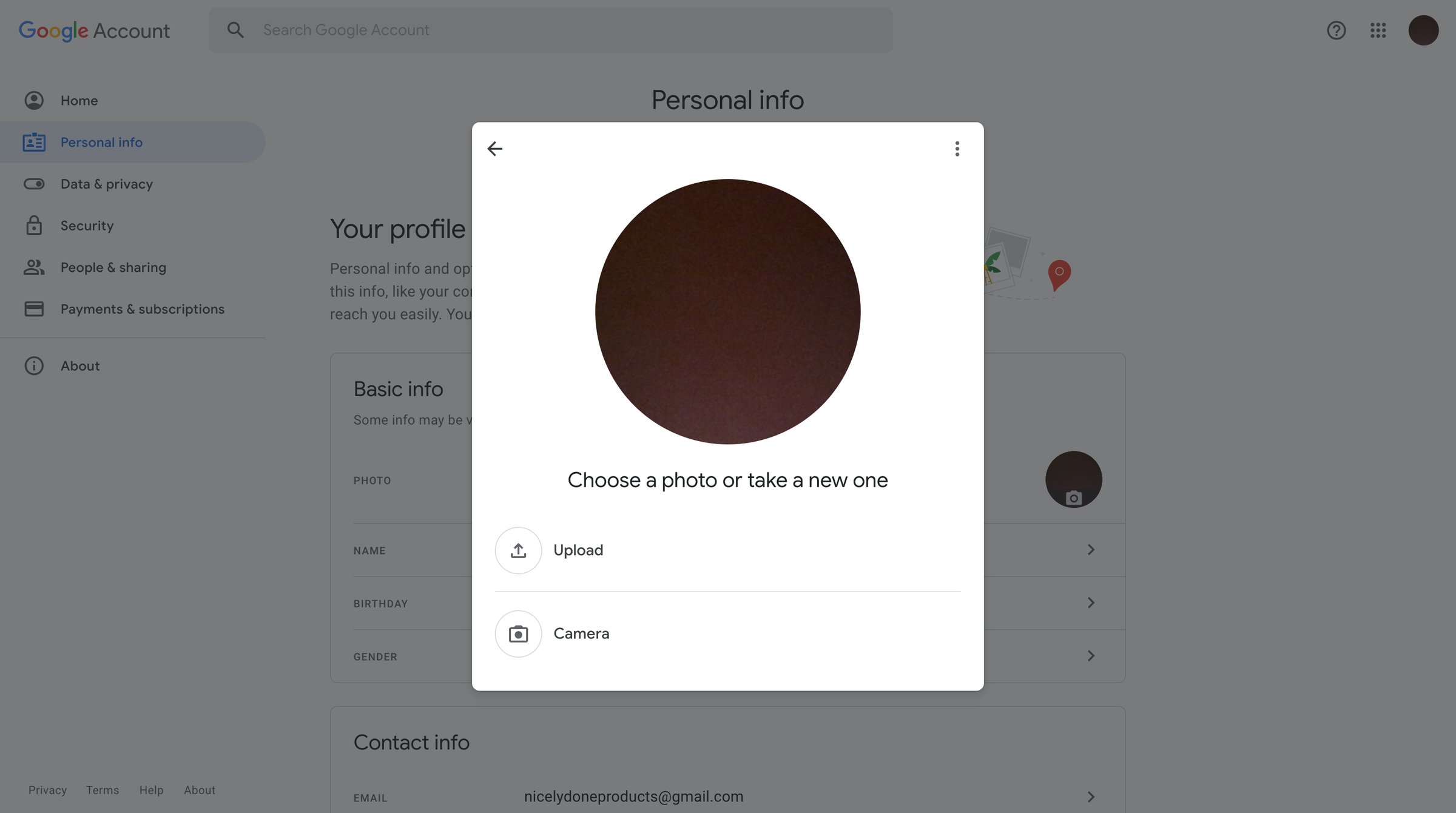 Google Account - Personal info screen
