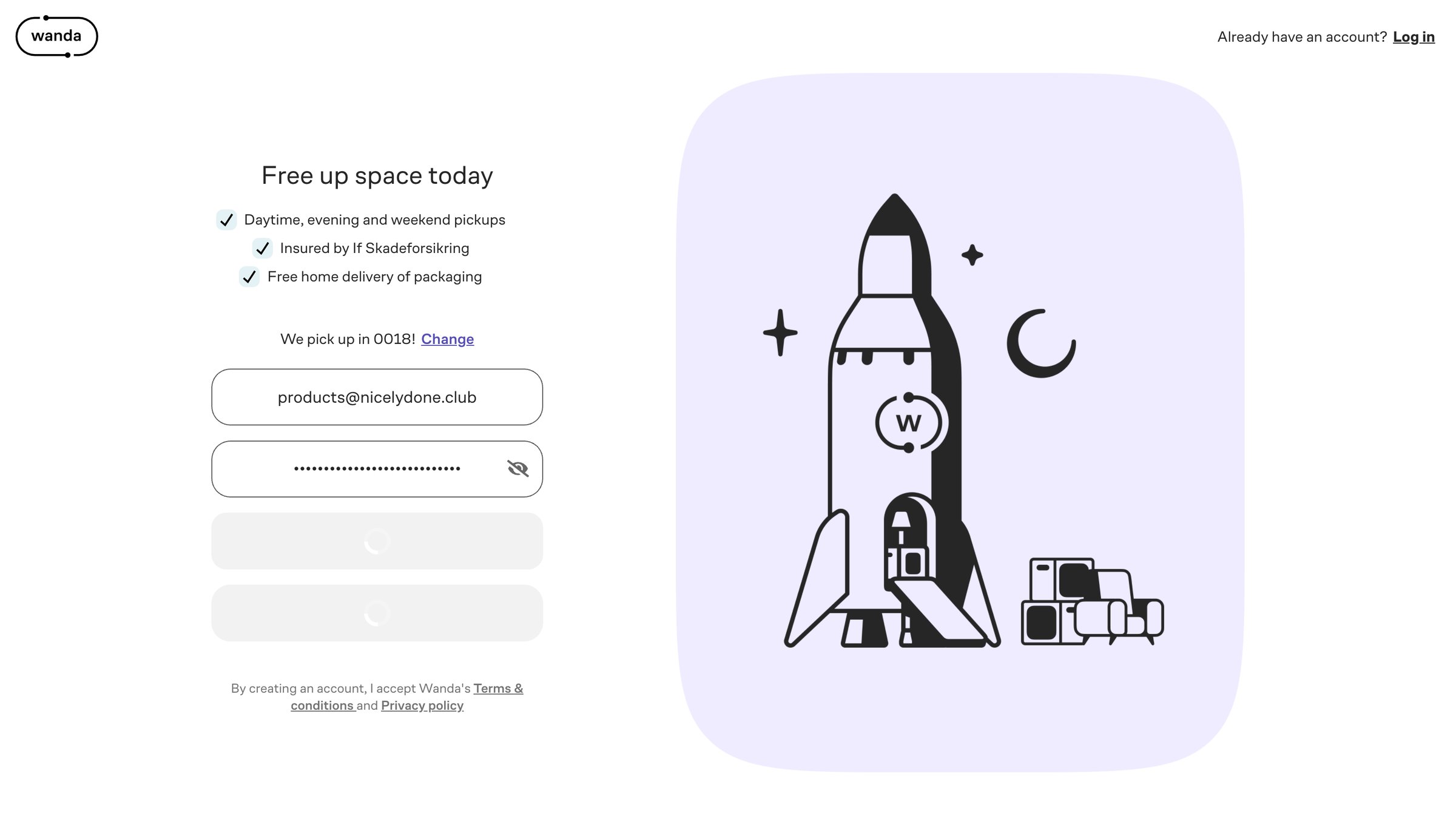 Wanda - Sign up – Wanda screen