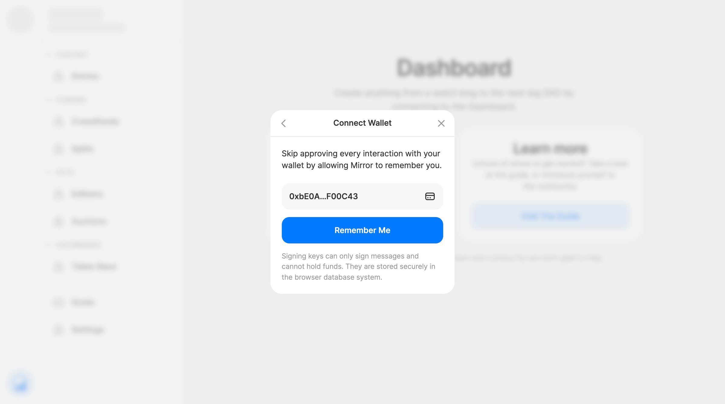 Mirror - Dashboard – Mirror screen