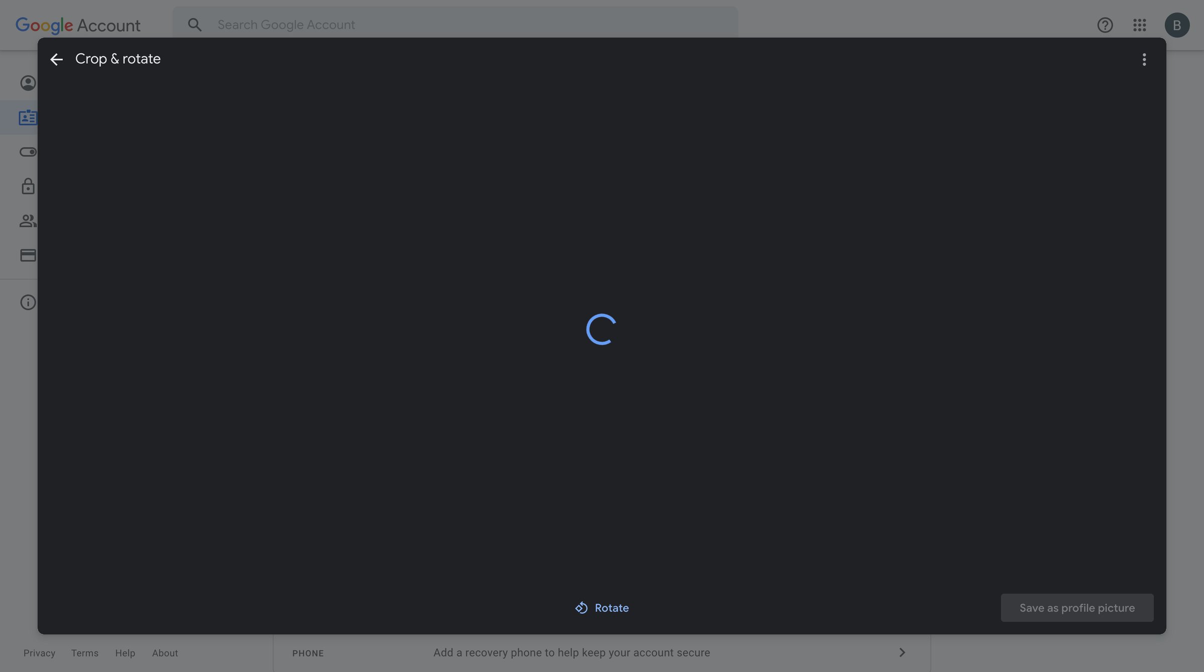 Google Account - Personal info screen
