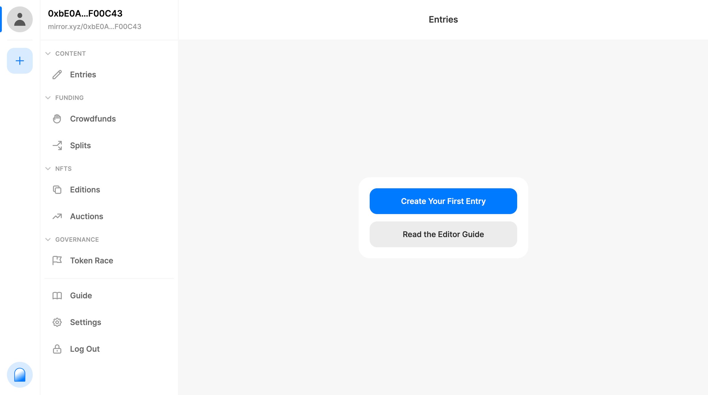 Mirror - Entries – Dashboard – Mirror screen