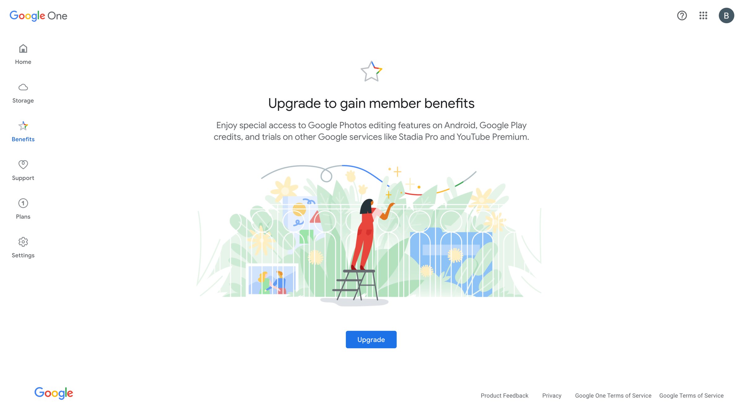 Google One - Google One Benefits screen