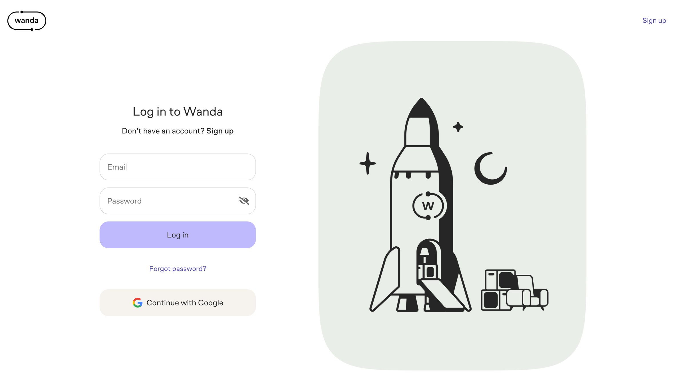 Wanda - Log in – Wanda screen