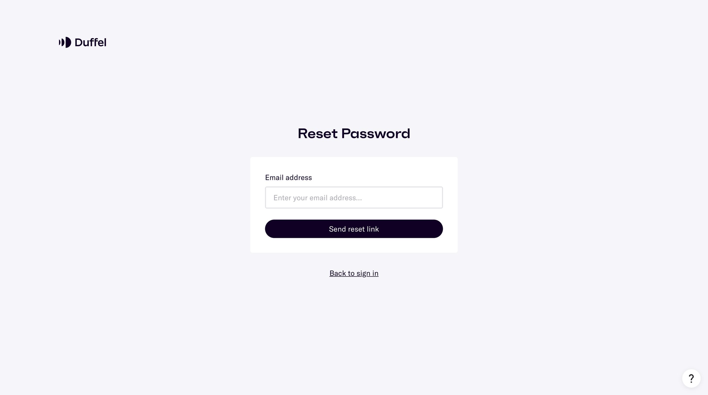 Duffel - Duffel – Reset Password screen