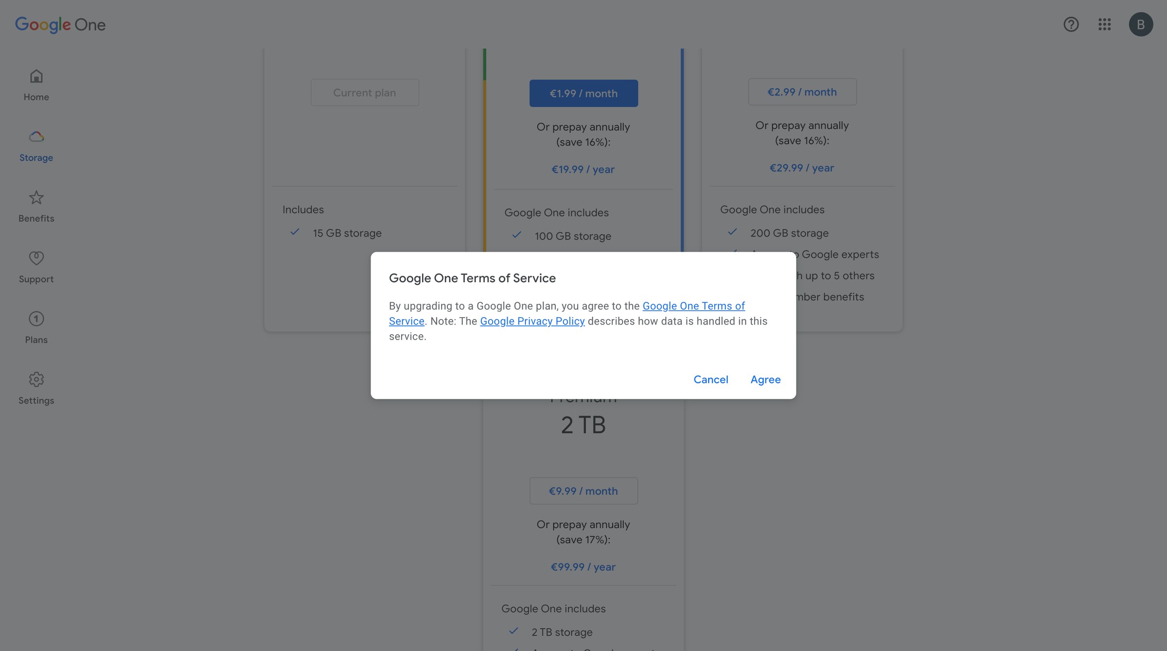 Google One - Google One Storage screen