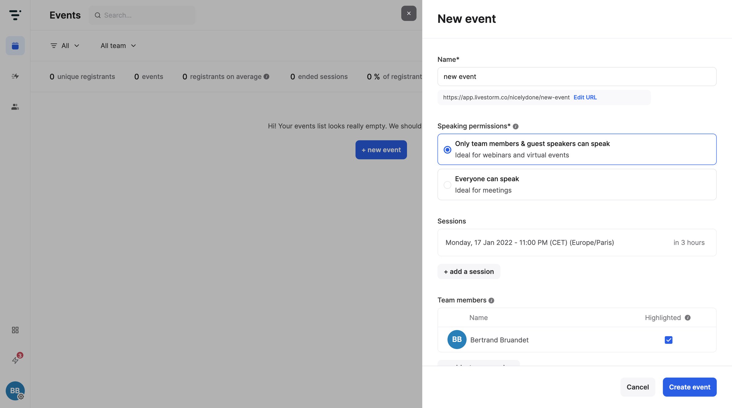 Livestorm - Dashboard | Livestorm screen