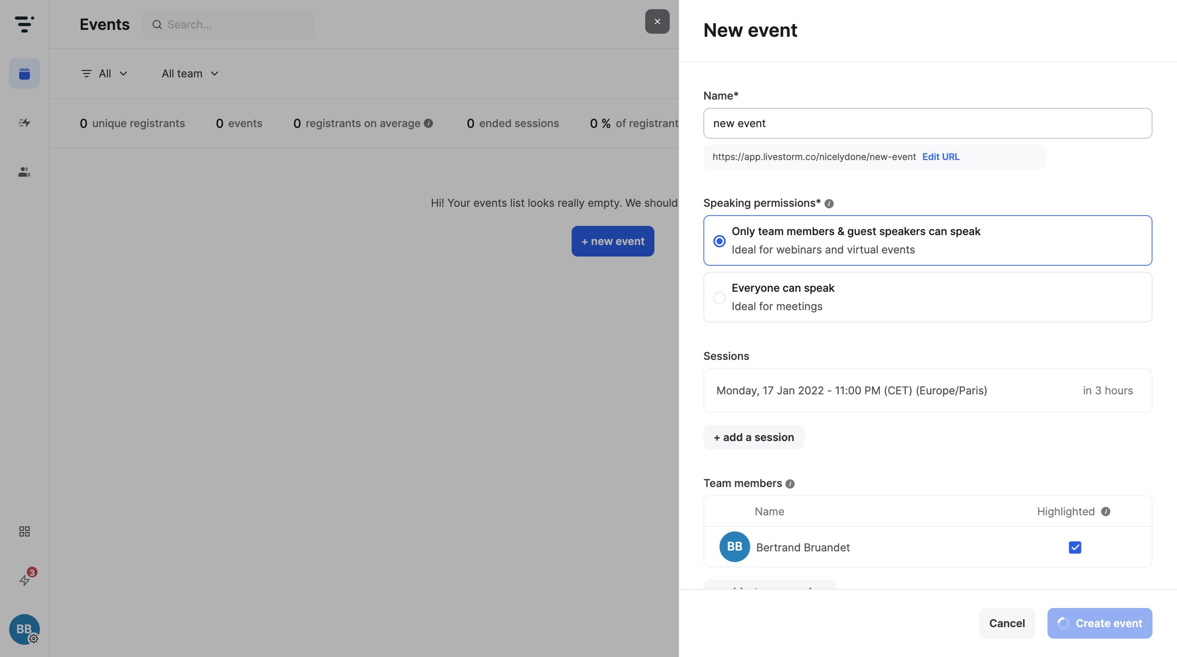 Livestorm - Dashboard | Livestorm screen