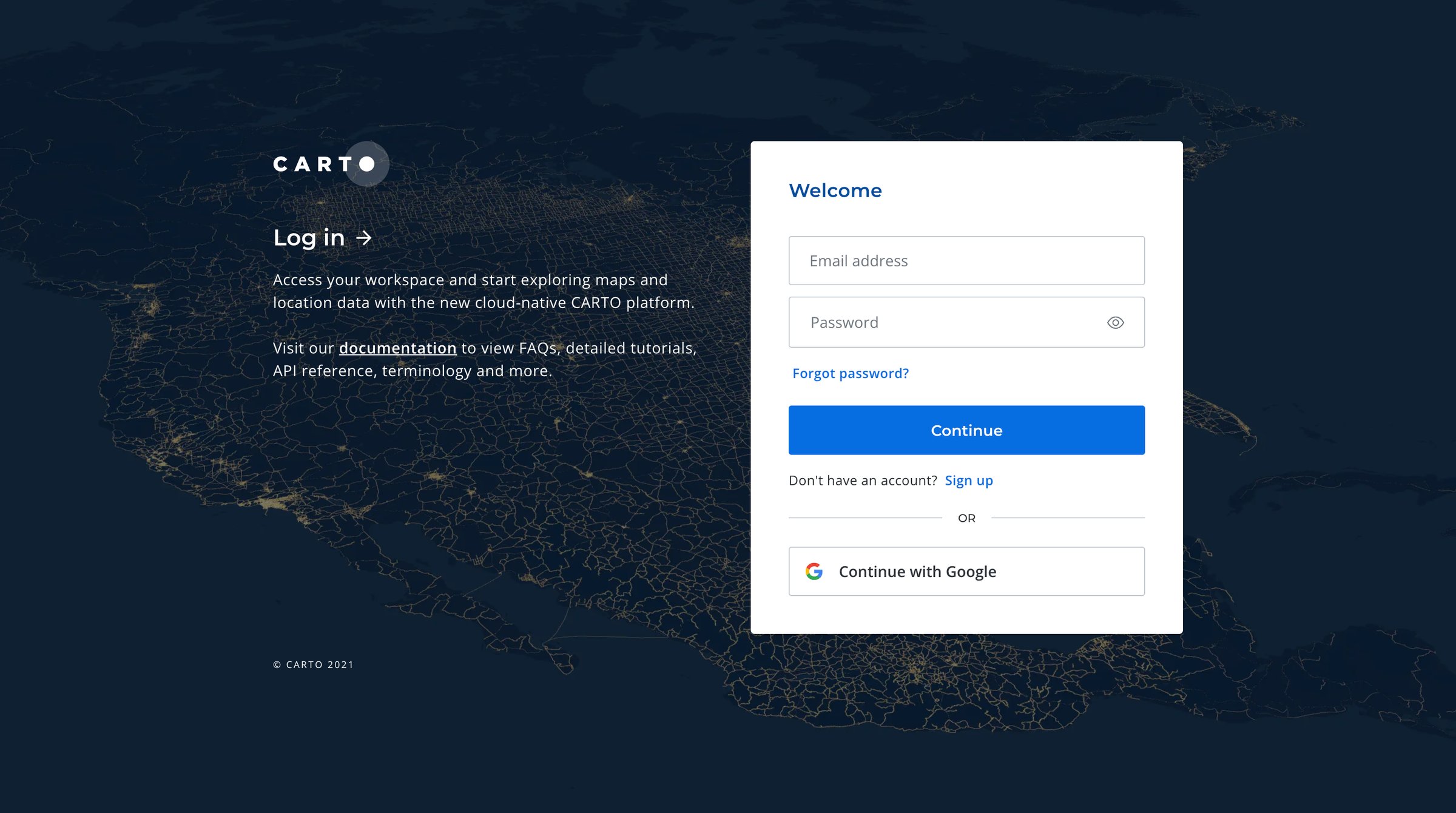 Carto - CARTO Accounts screen