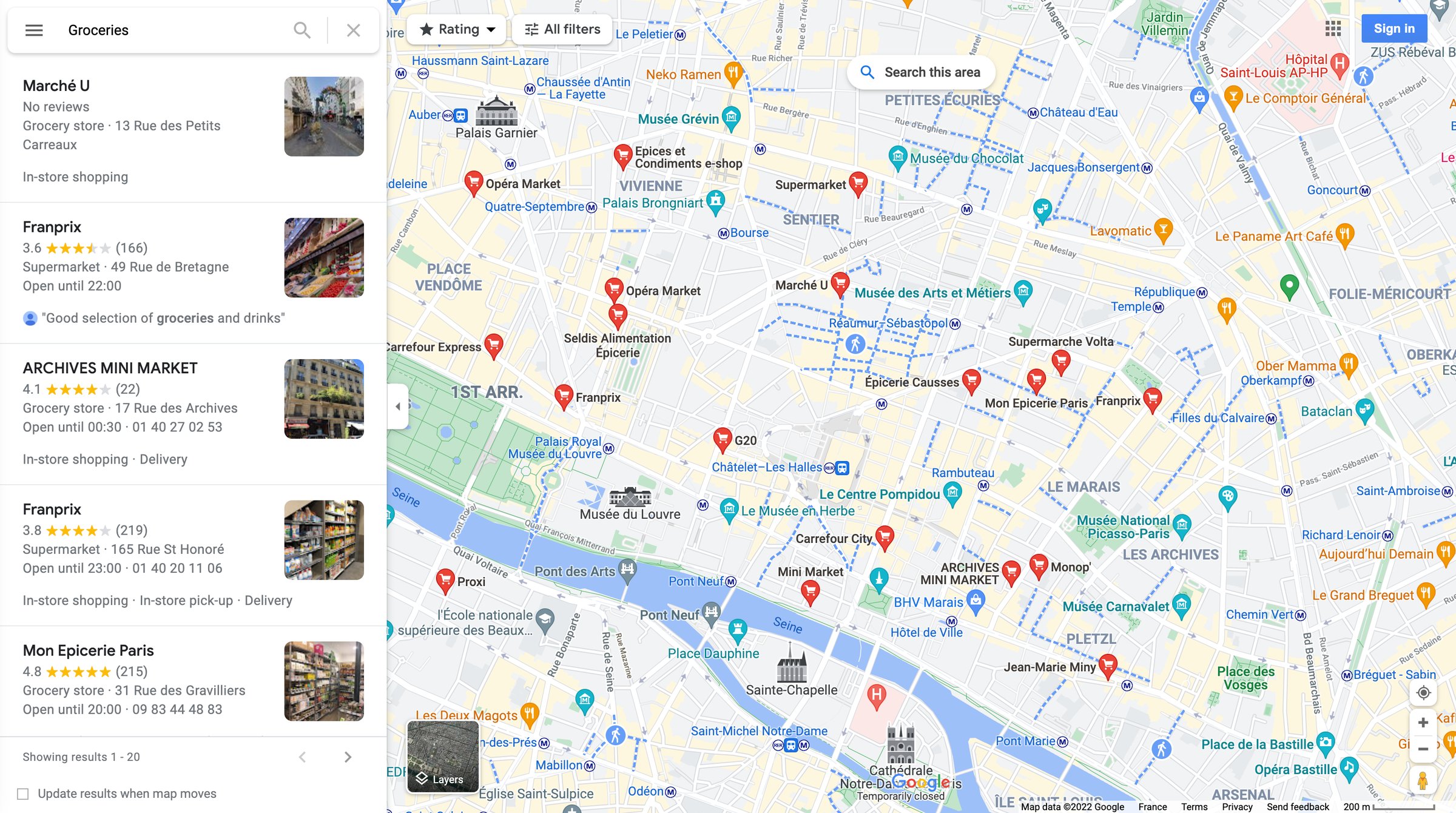 Google maps - Groceries - Google Maps screen