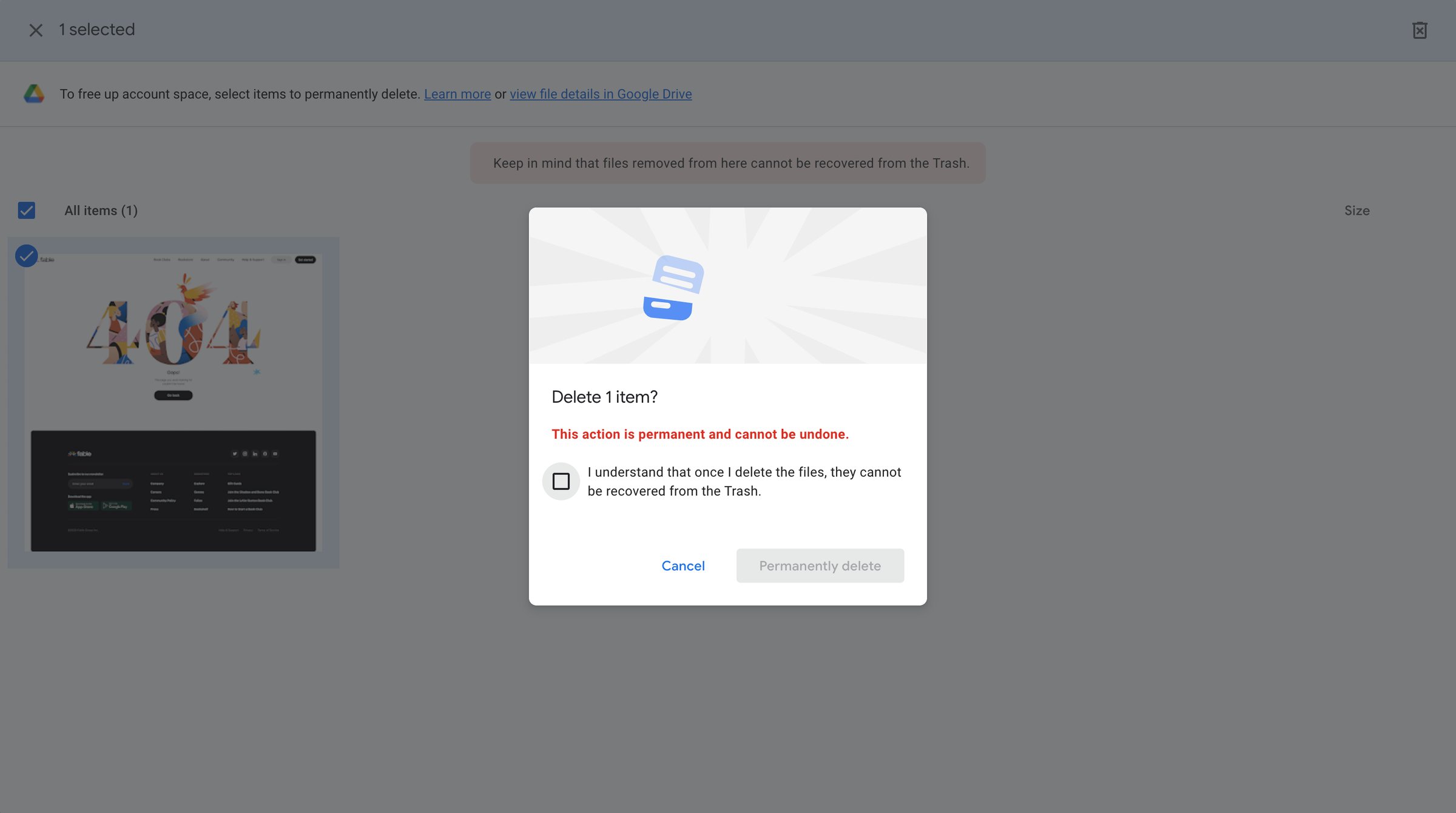 Google One - Google One Storage Management screen