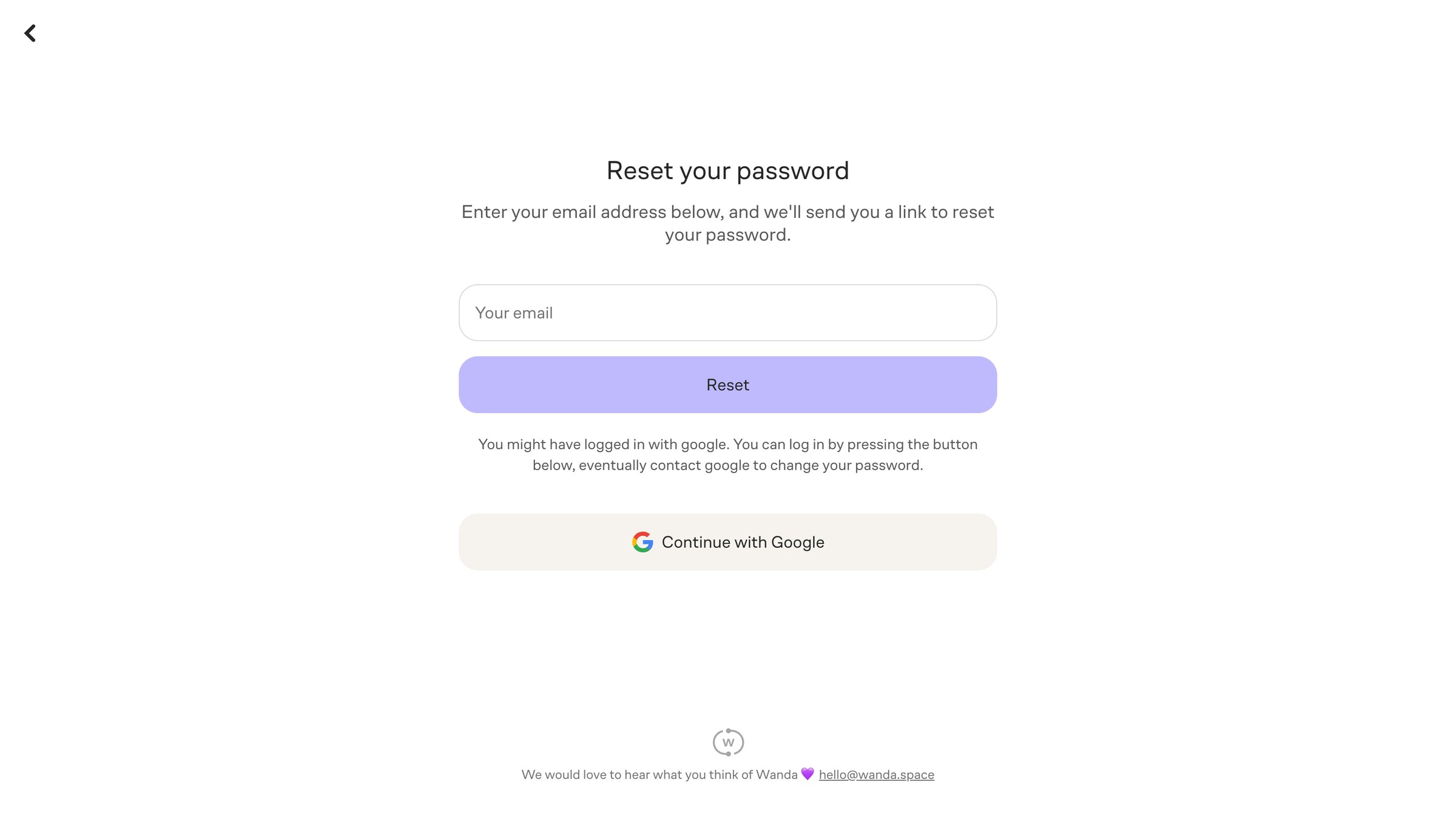 Wanda - Reset password – Wanda screen