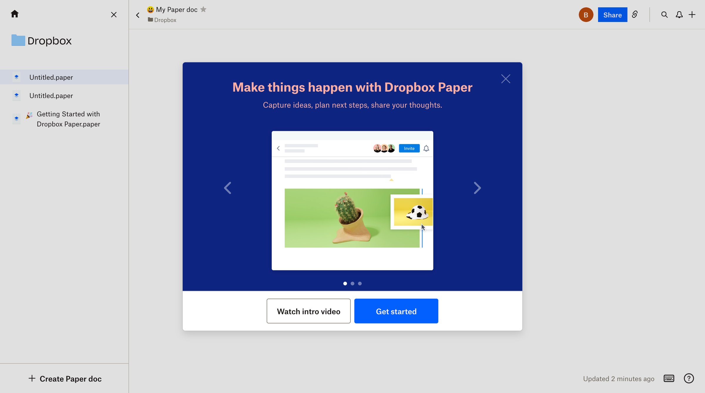 Dropbox paper - My Paper doc - Dropbox Paper screen