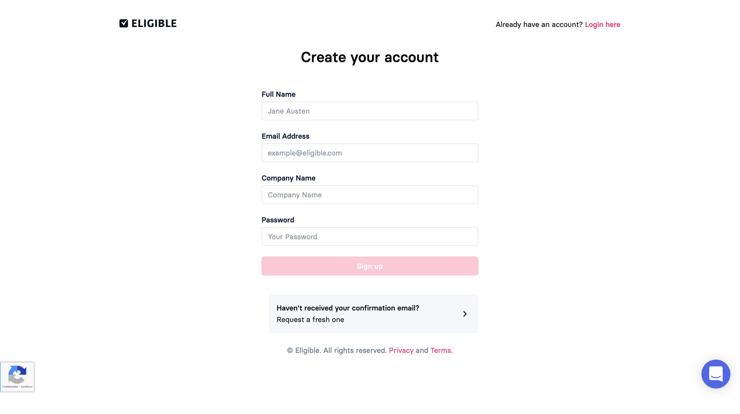 Eligible - Sign up screen