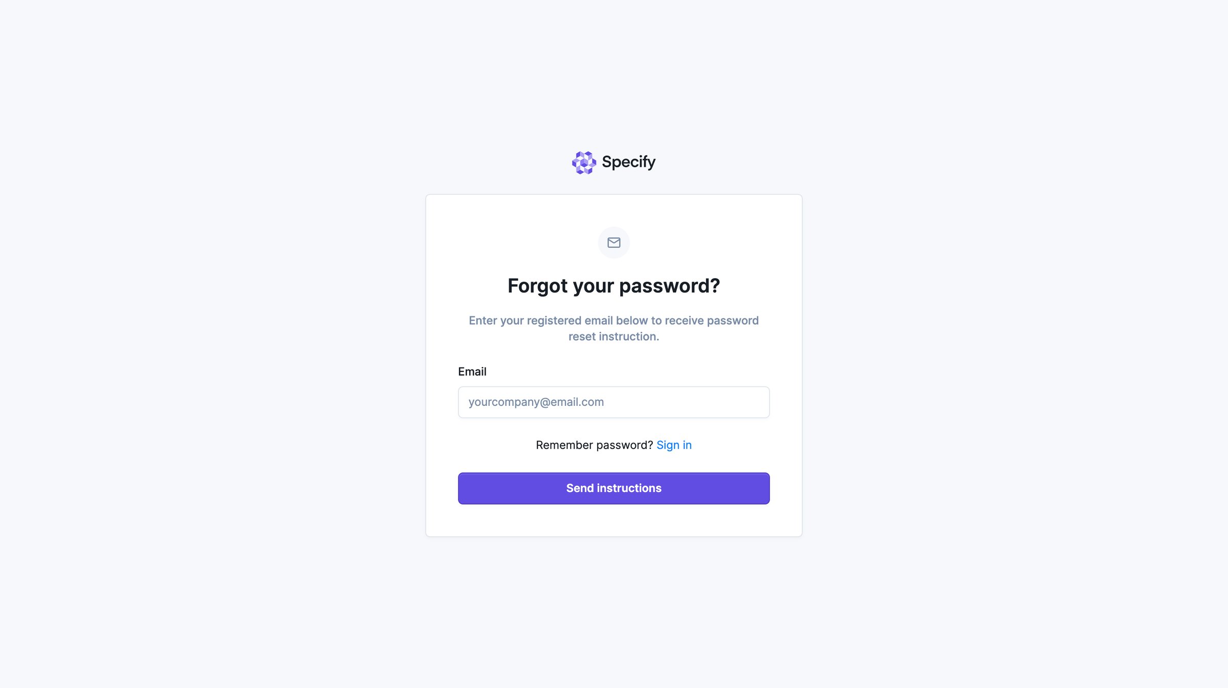Specify - Specify · Forgot password screen