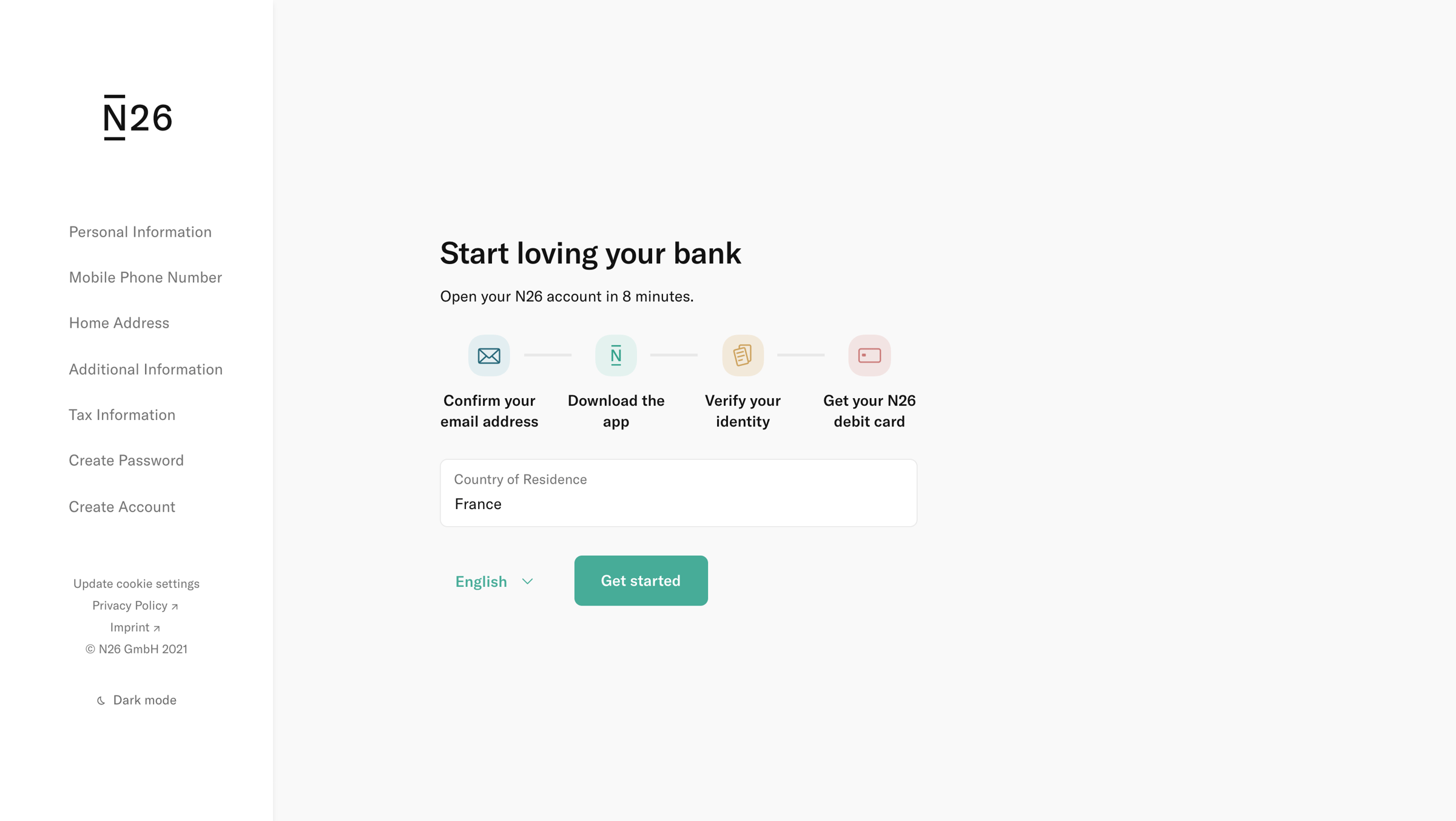 N26 - Open a bank account – Sign up — N26 screen