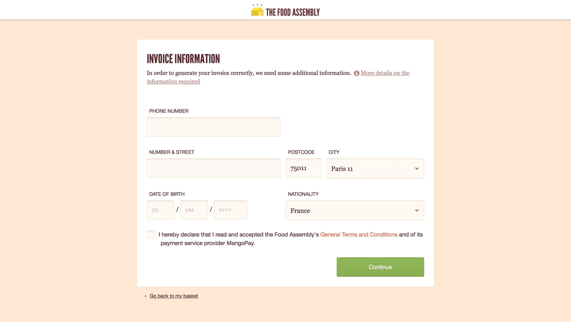 The food assembly - Checkout screen