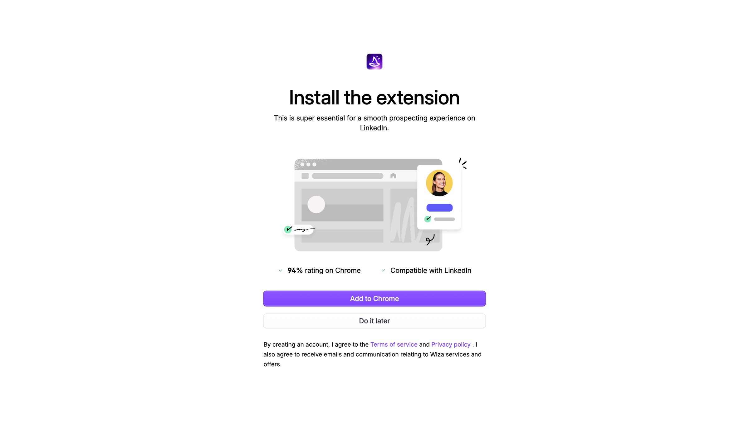 Wiza - Wiza - Create an account screen