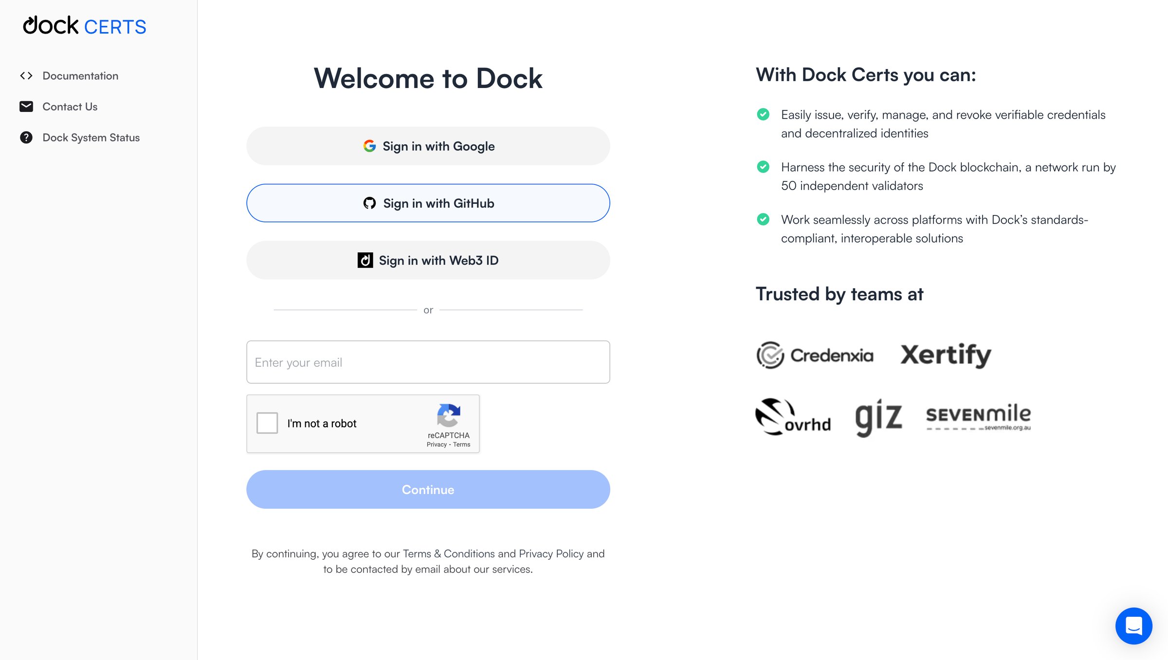 Dock - Dock Certs screen