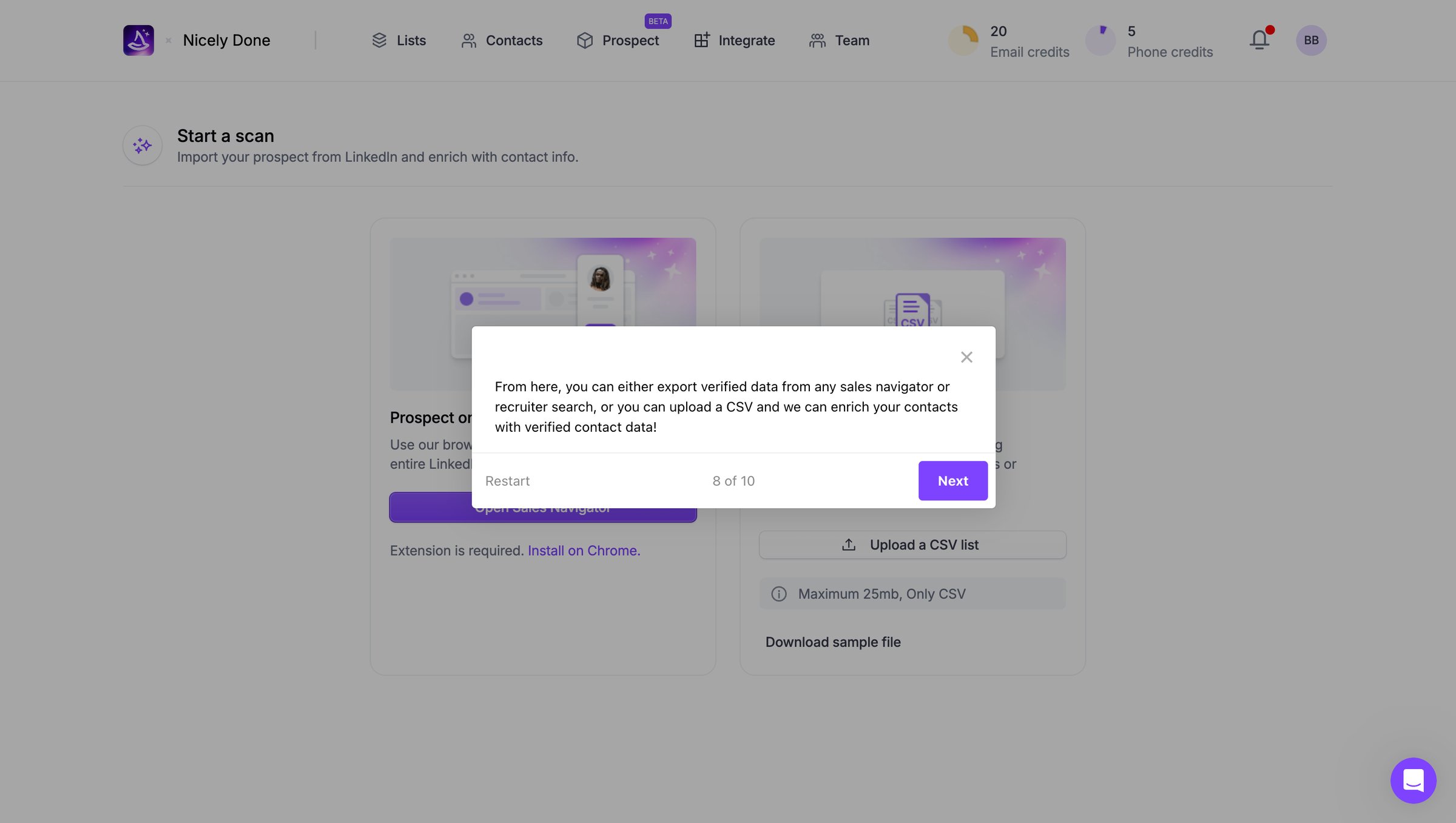 Wiza - Wiza - Start a scan screen