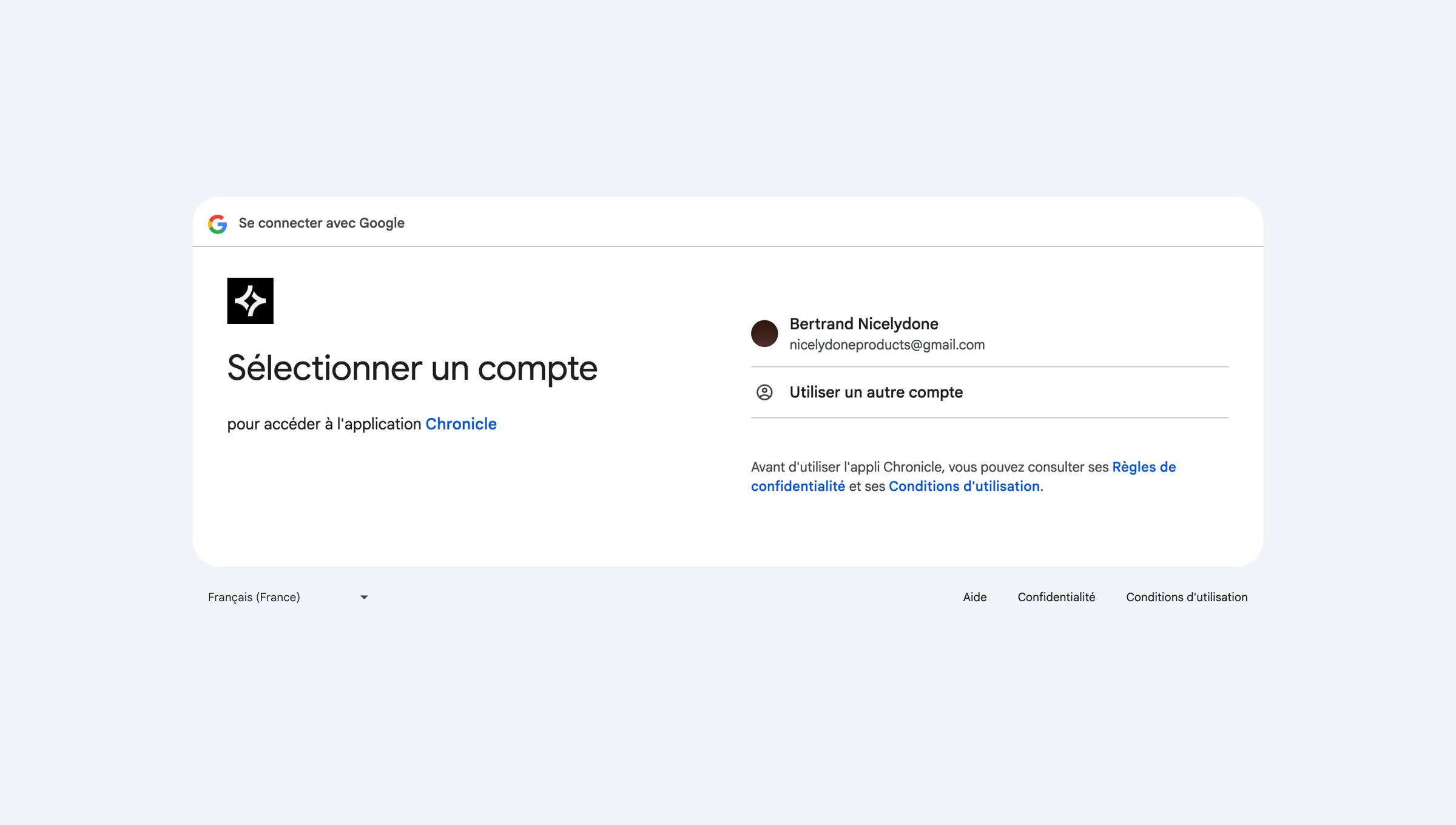 Chronicle - Connexion : comptes Google screen