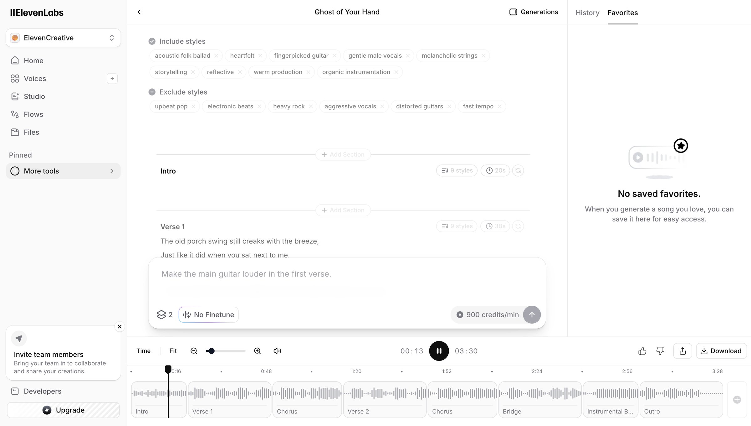 Elevenlabs - Ghost of Your Hand | ElevenLabs Music screen