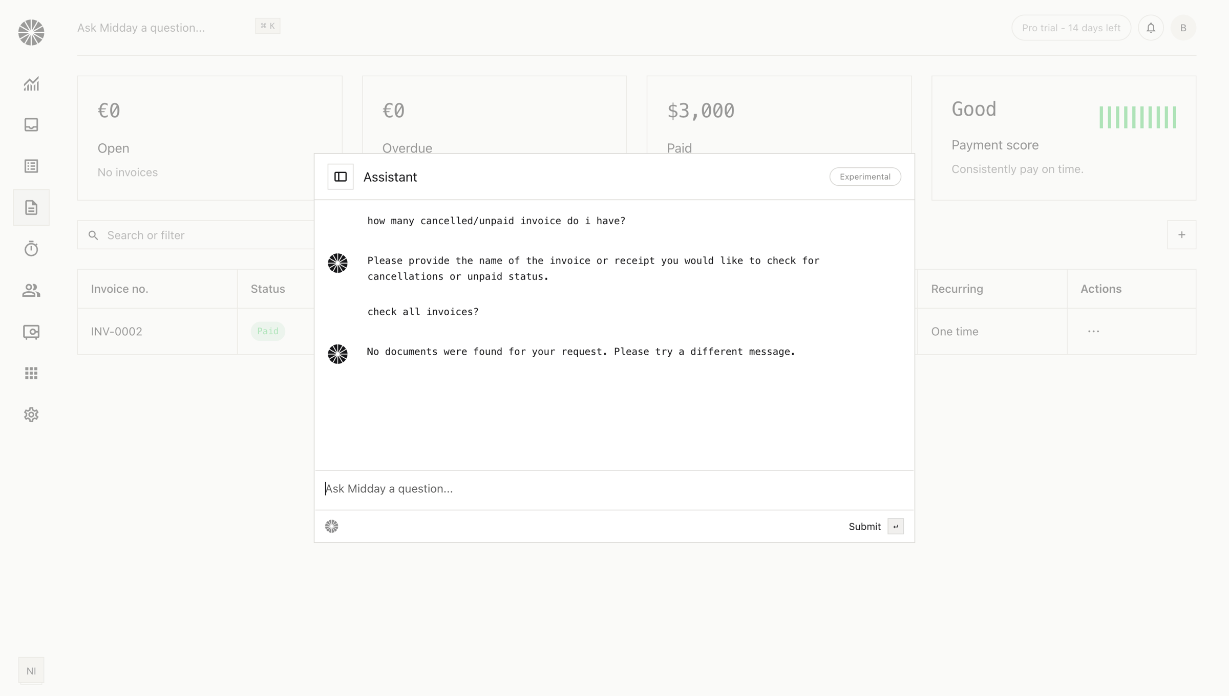 Midday - Invoices | Midday screen