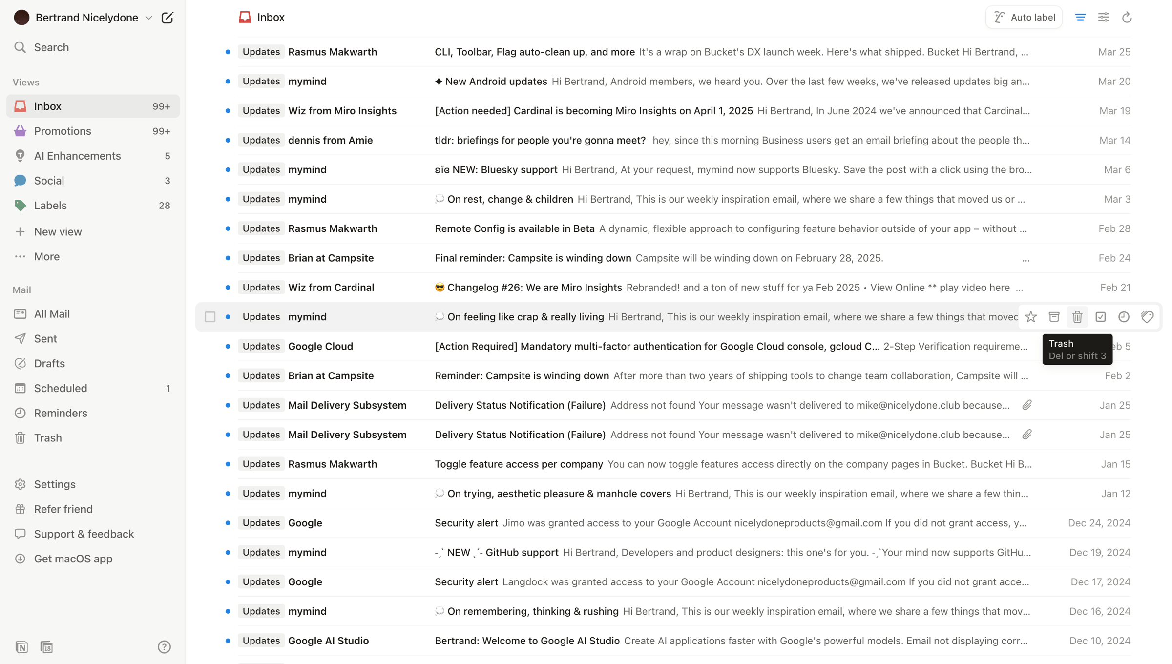 Notion Mail - 99+ • Inbox • nicelydoneproducts@gmail.com • Notion Mail screen