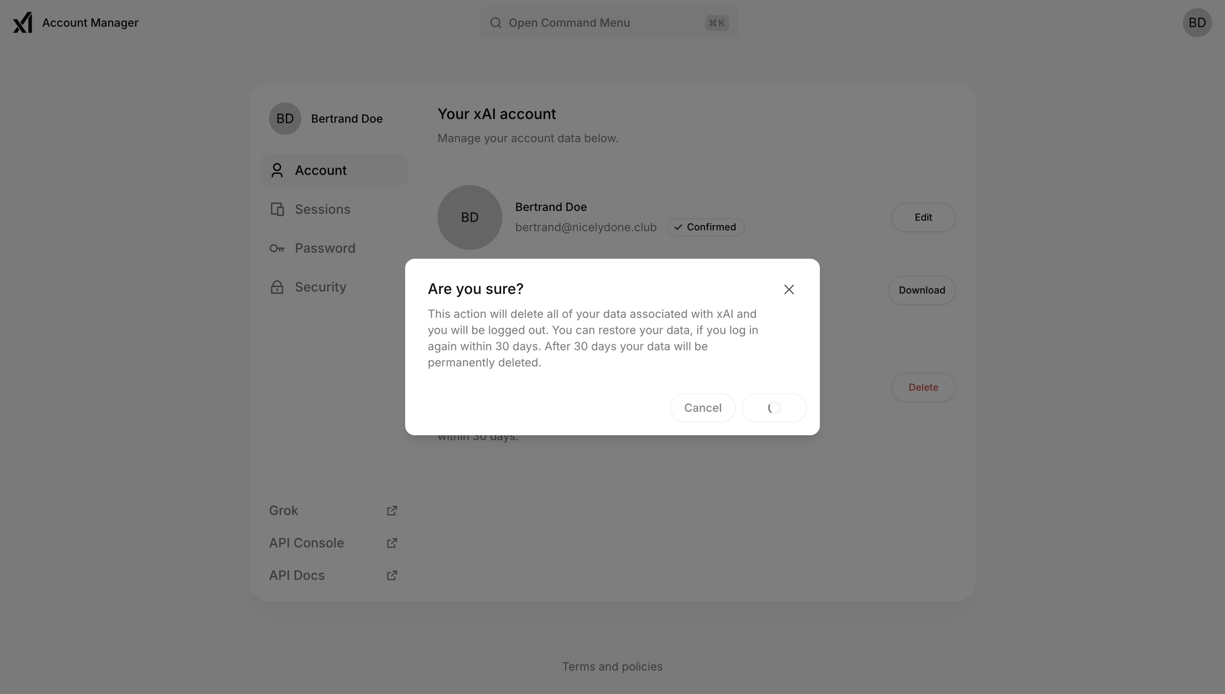 Grok - Your xAI account | xAI Single-Sign On screen