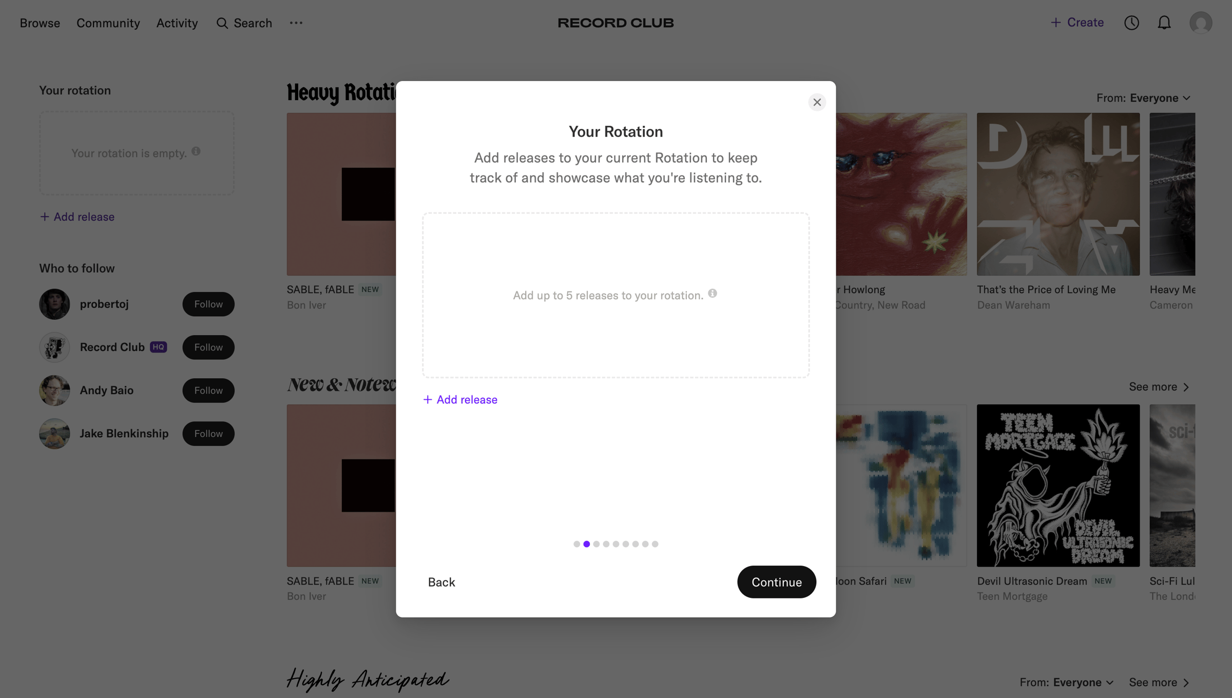Record club - Record Club screen