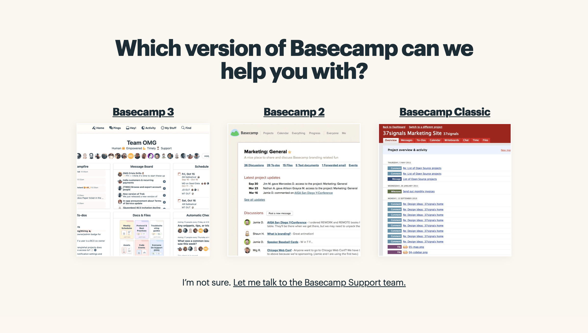 Basecamp - Basecamp Help screen