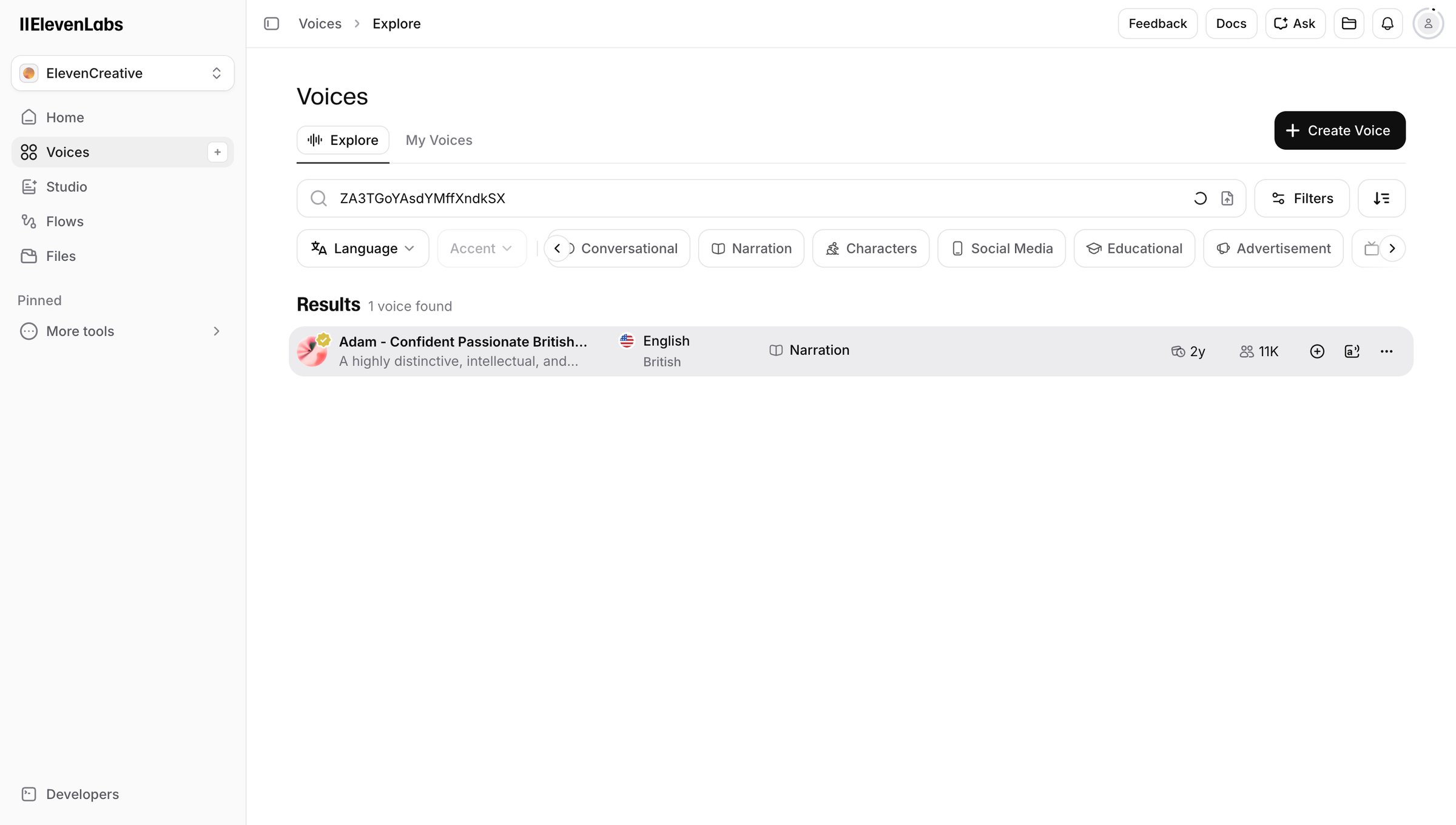Elevenlabs - Voice Library | ElevenLabs screen