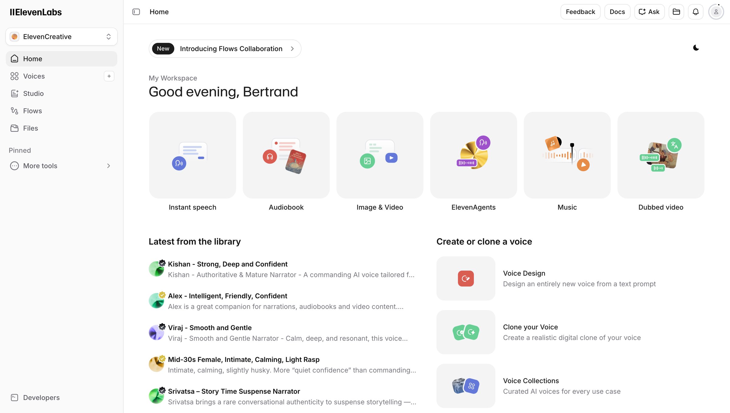 Elevenlabs - Home | ElevenLabs screen