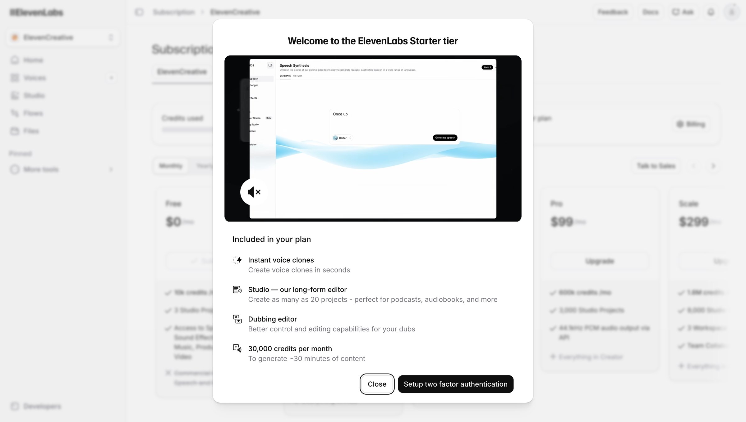 Elevenlabs - Subscription | ElevenLabs screen