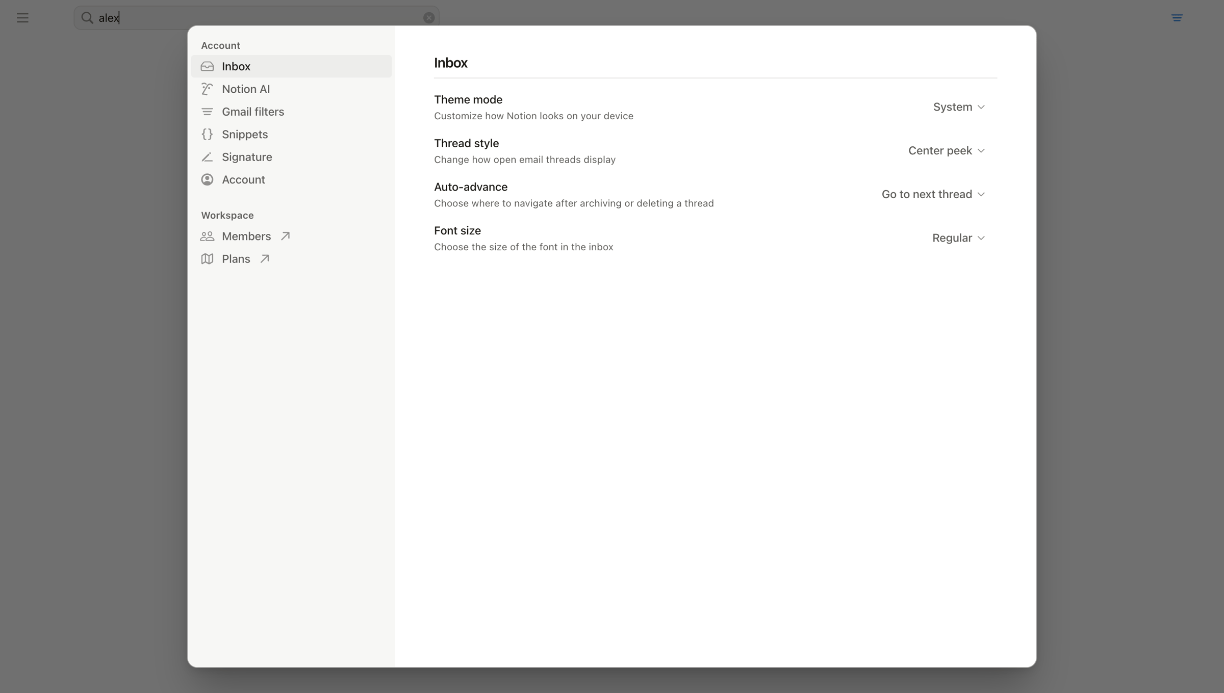Notion Mail - Search • nicelydoneproducts@gmail.com • Notion Mail screen