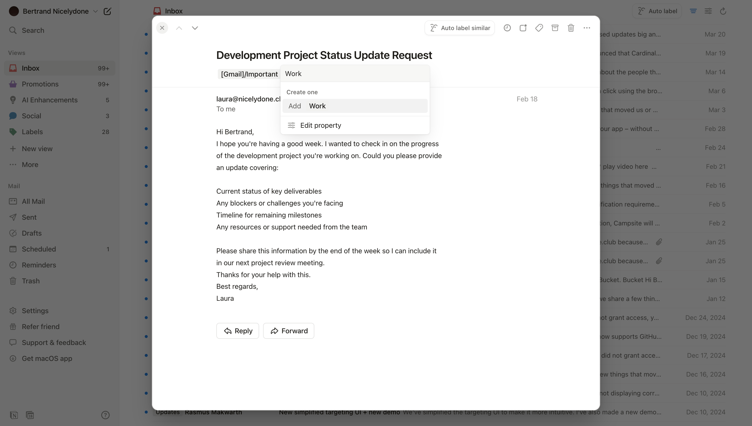 Notion Mail - 99+ • Inbox • nicelydoneproducts@gmail.com • Notion Mail screen