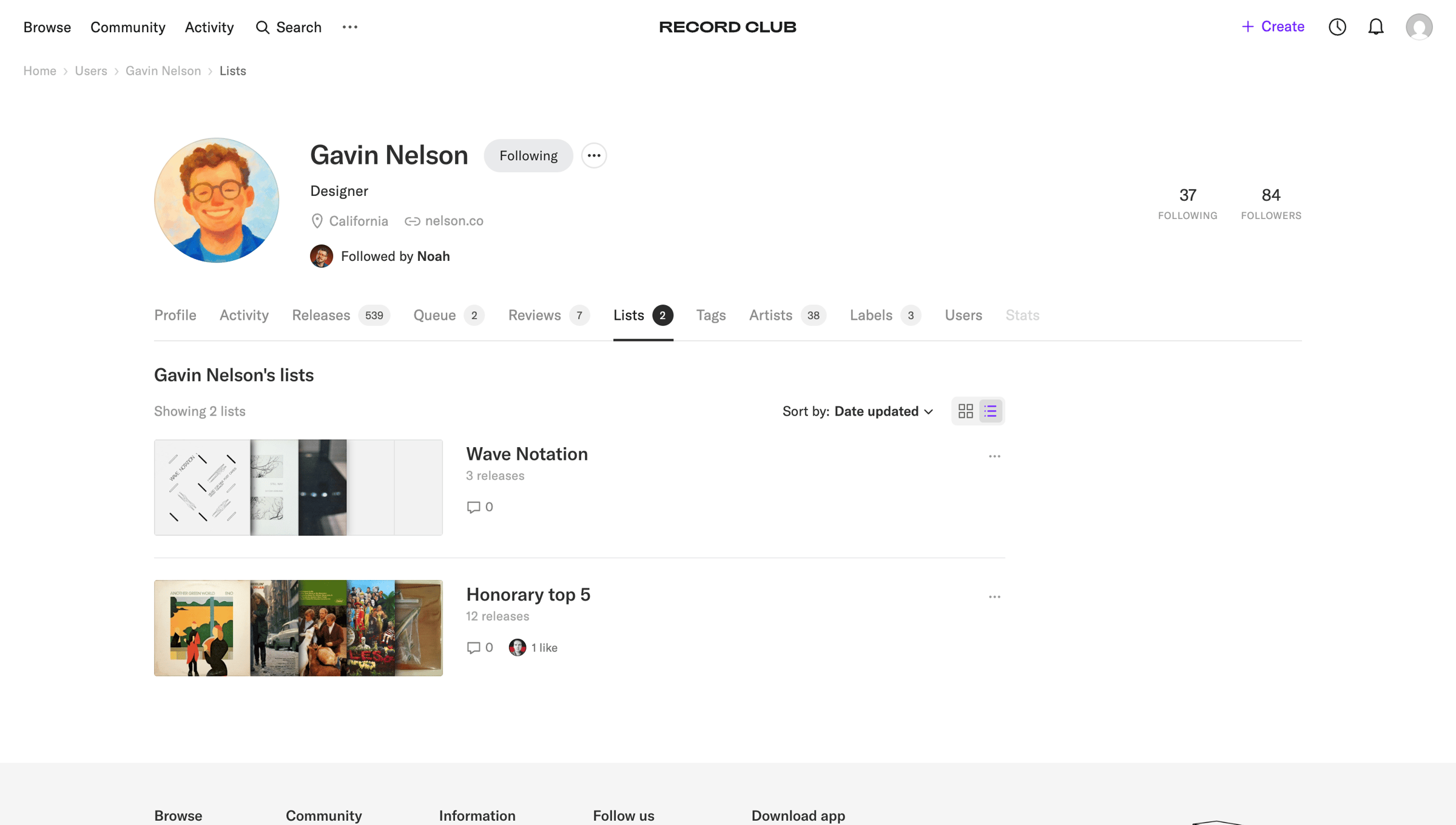 Record club - Gavin Nelson's lists – Record Club screen
