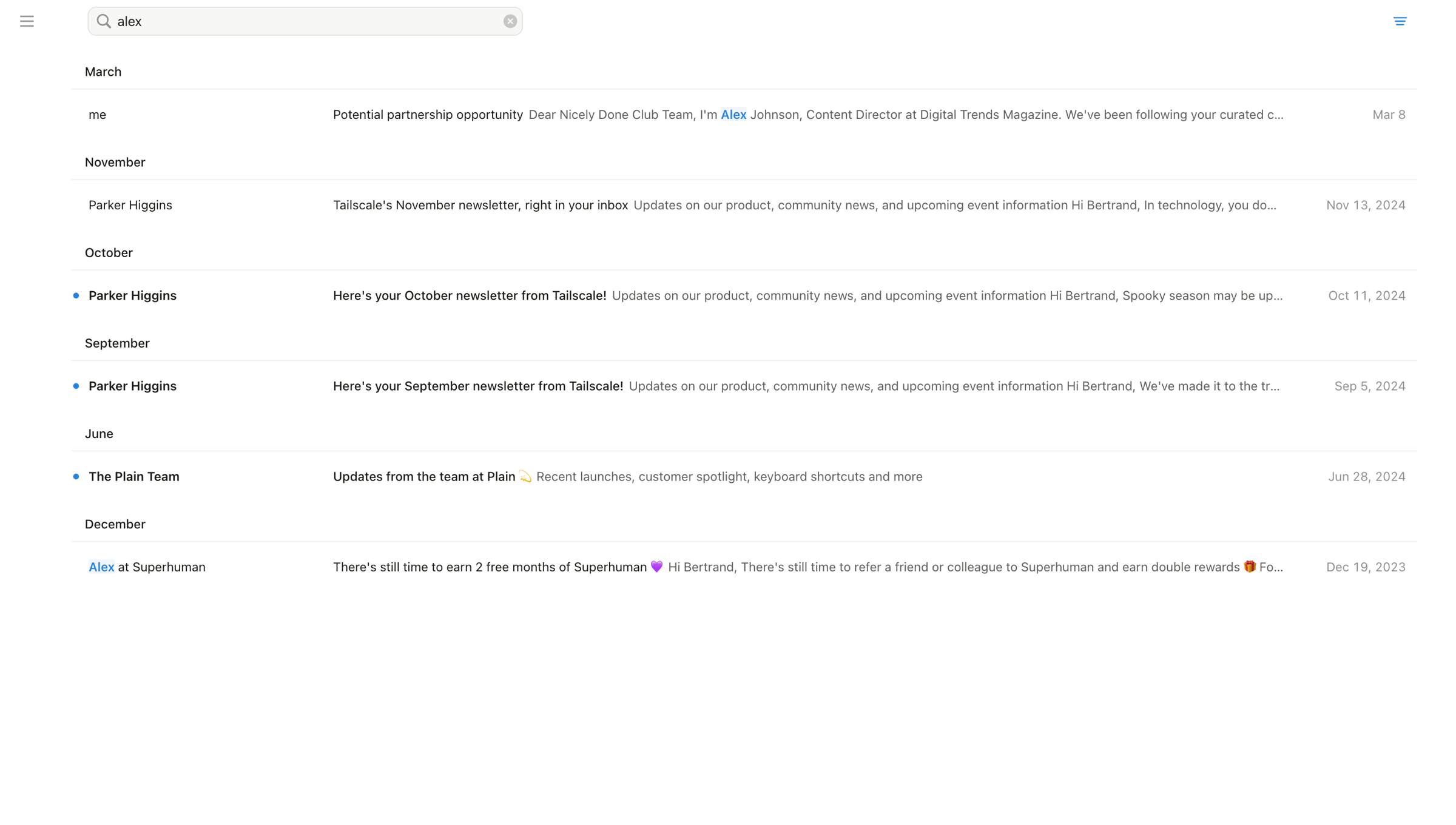 Notion Mail - Search • nicelydoneproducts@gmail.com • Notion Mail screen