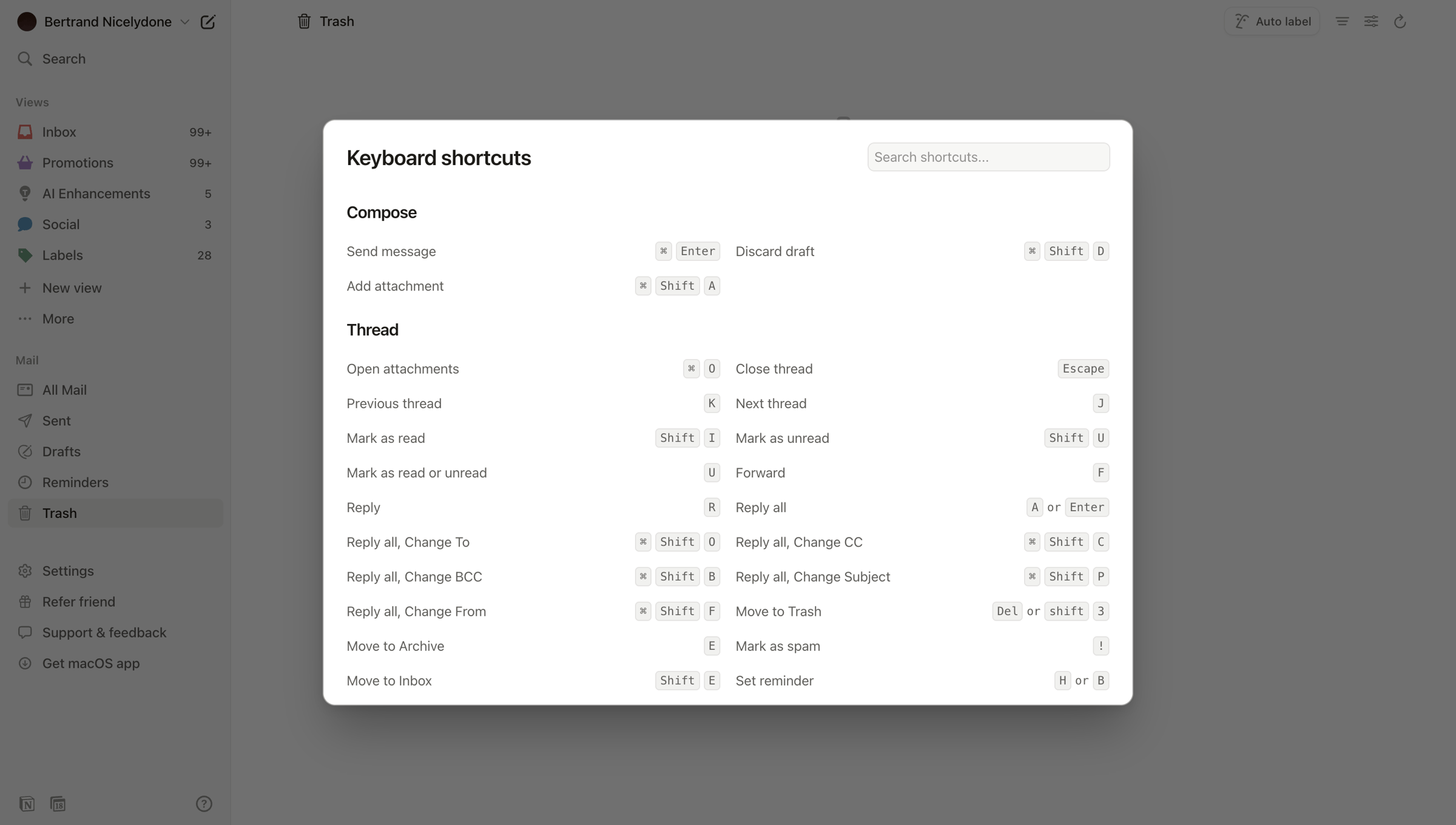 Notion Mail - Trash • nicelydoneproducts@gmail.com • Notion Mail screen