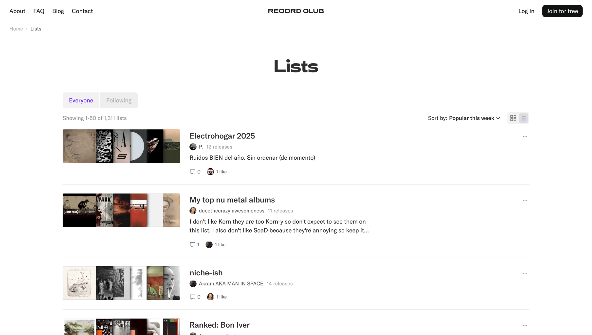 Record club - Lists – Record Club screen