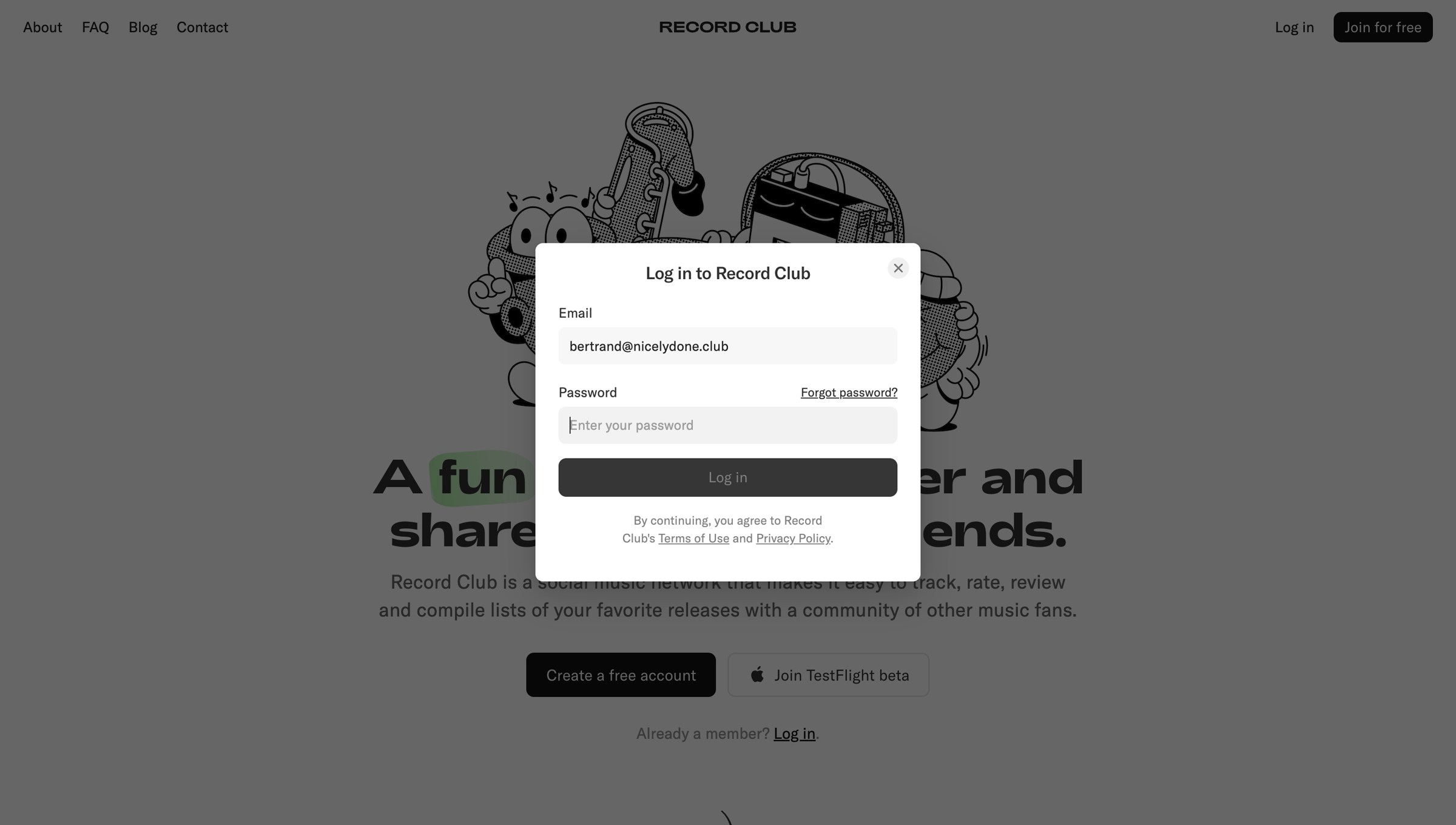 Record club - Record Club screen