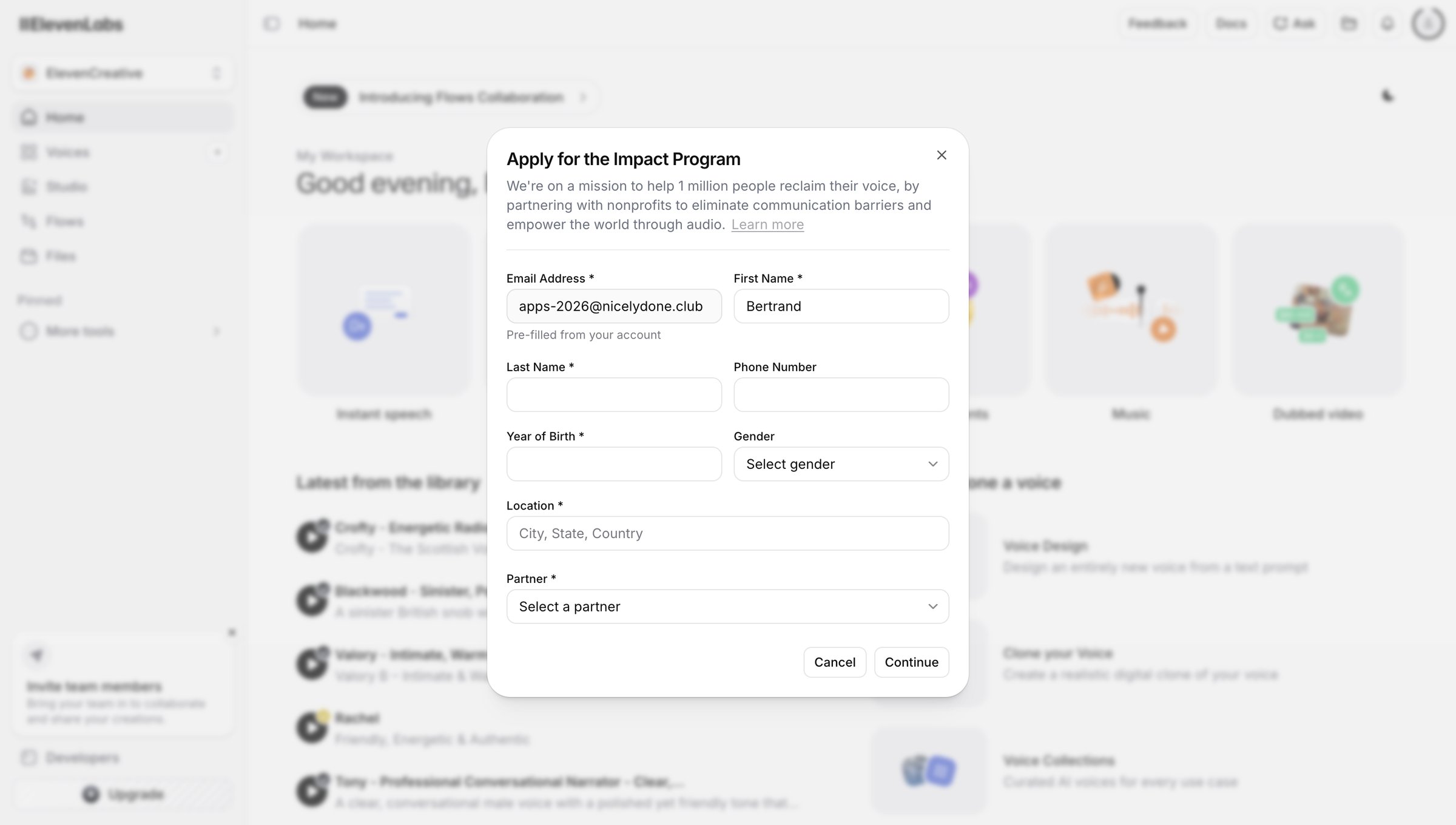 Elevenlabs - Home | ElevenLabs screen