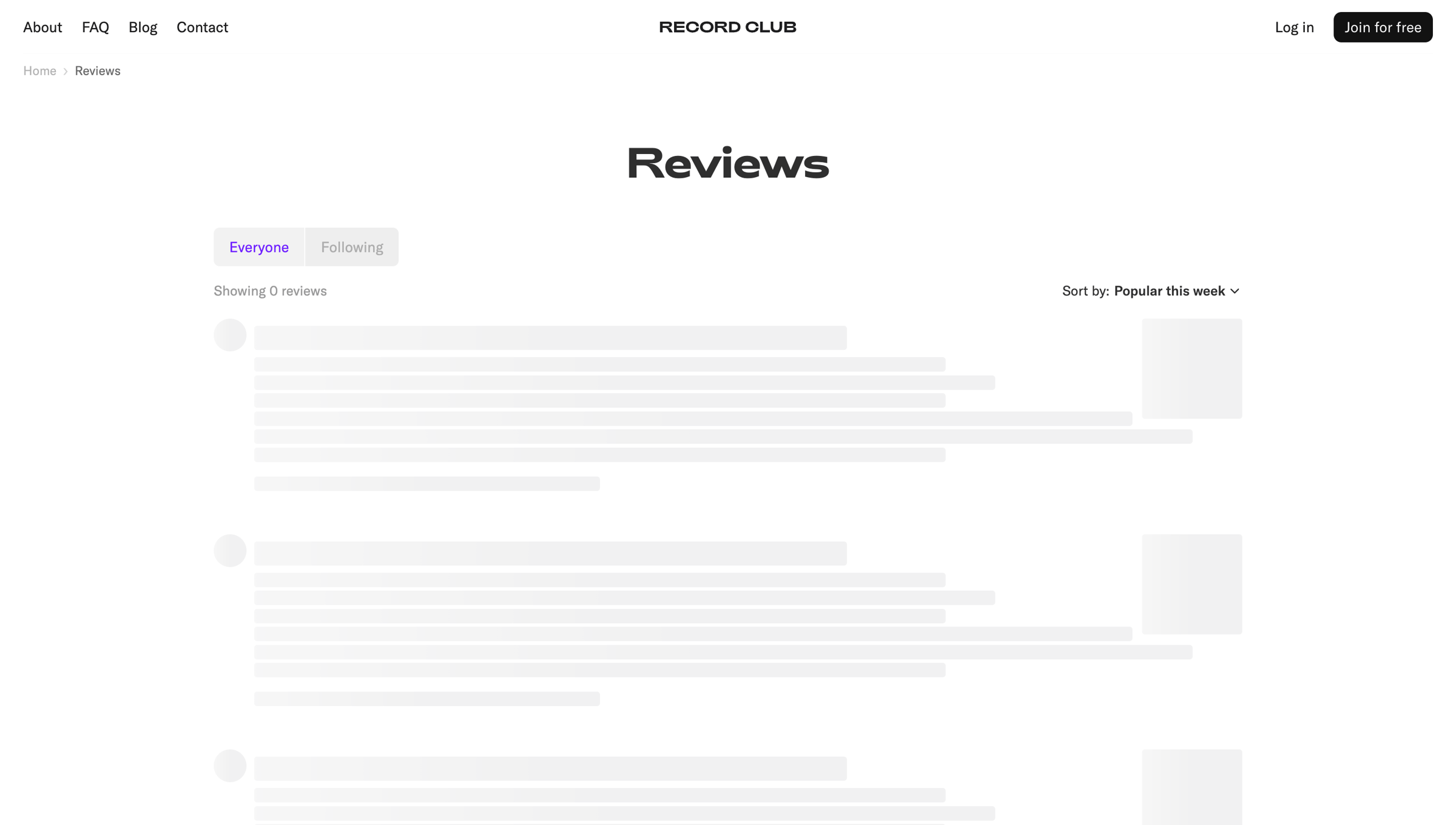 Record club - Reviews – Record Club screen