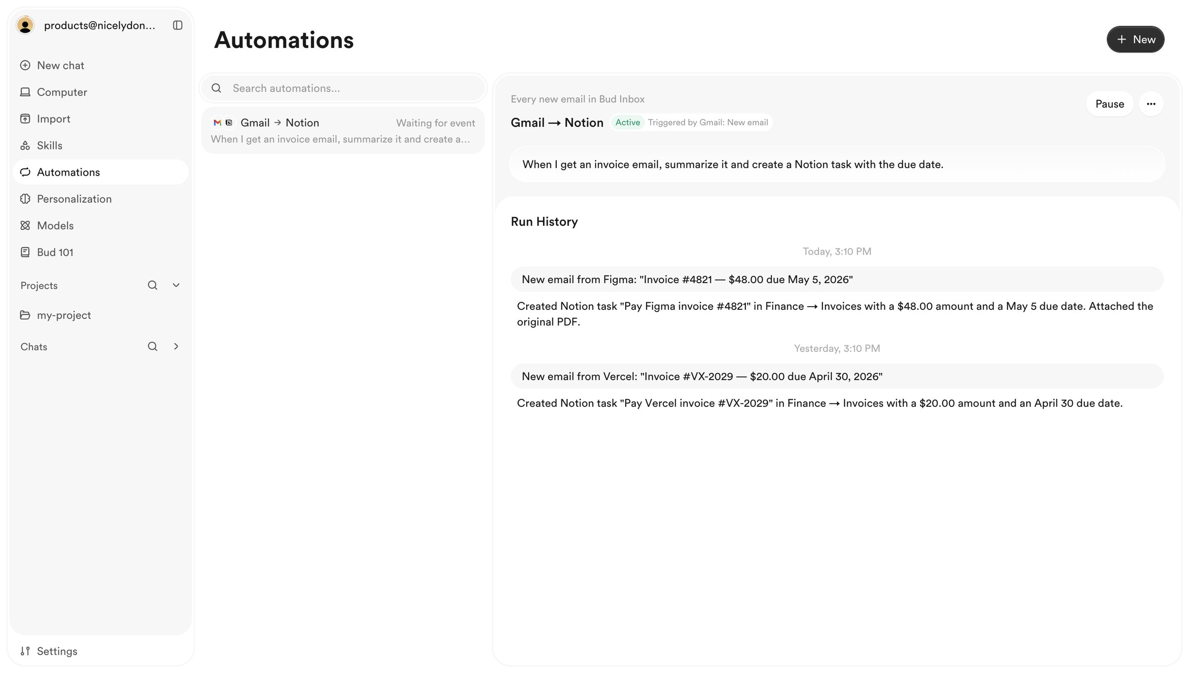 Bud - Bud Automations | Automate Work With an AI Agent screen