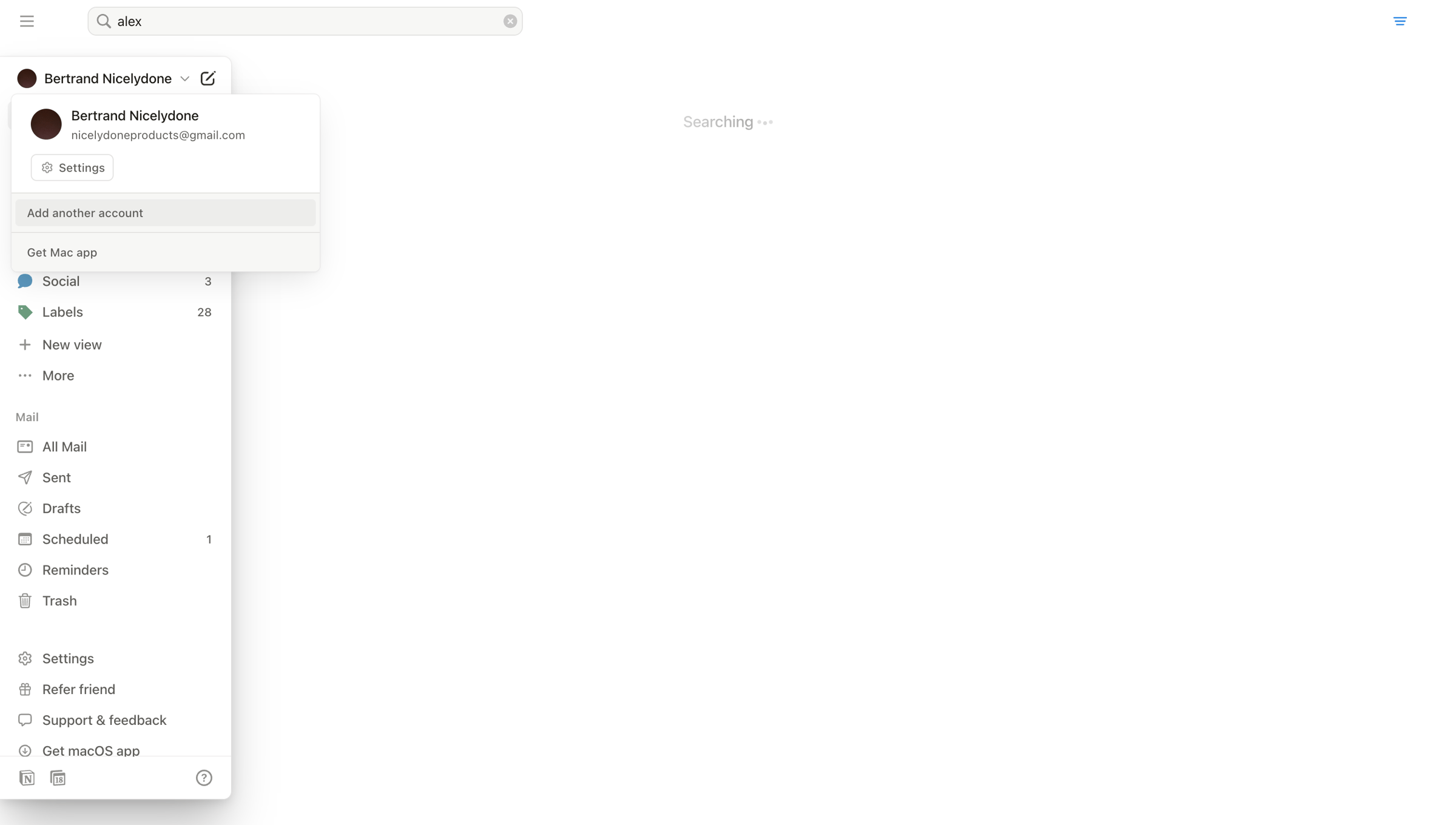 Notion Mail - Search • nicelydoneproducts@gmail.com • Notion Mail screen