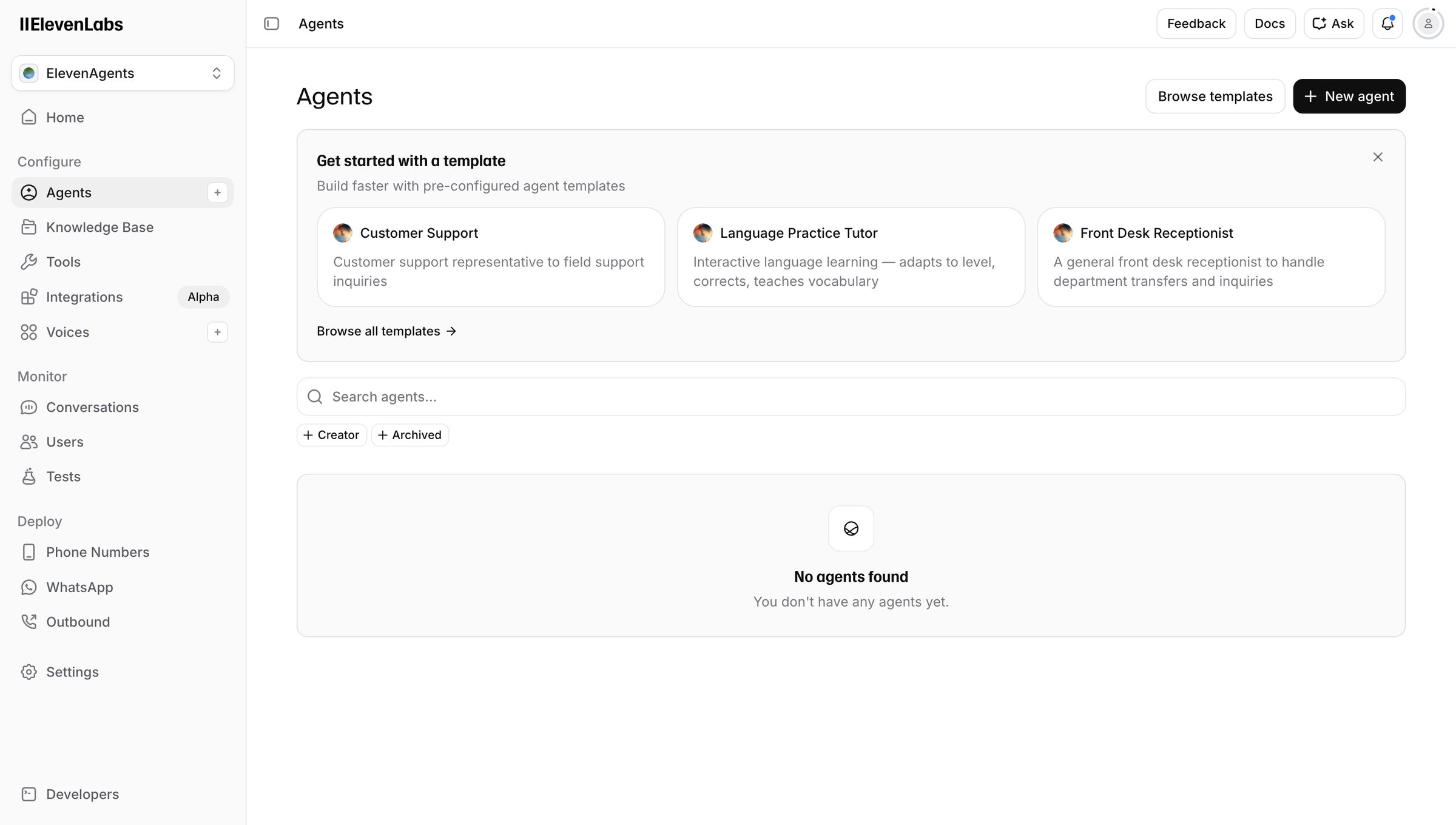 Elevenlabs - ElevenAgents | ElevenLabs screen