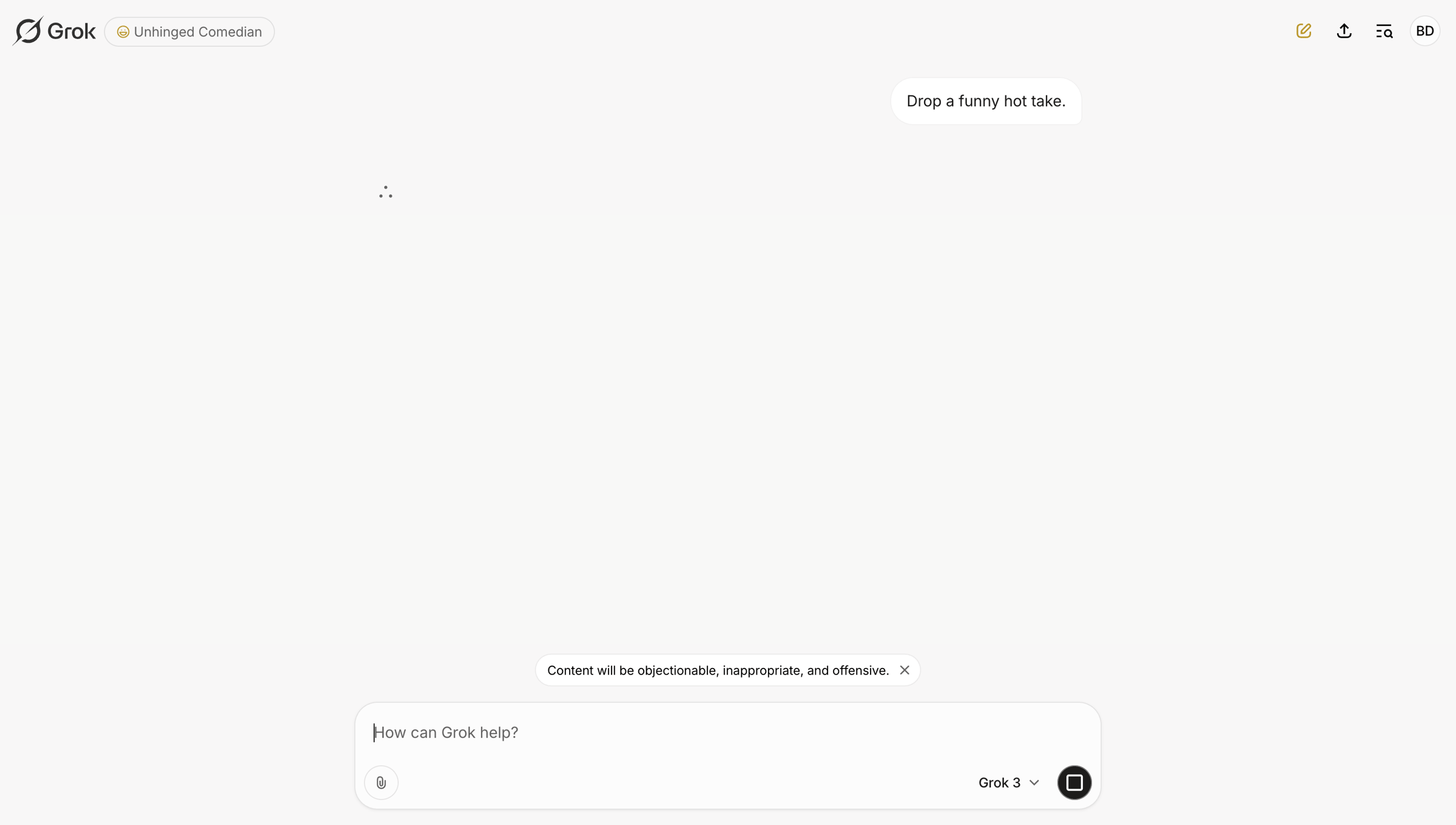Grok - New conversation - Grok screen