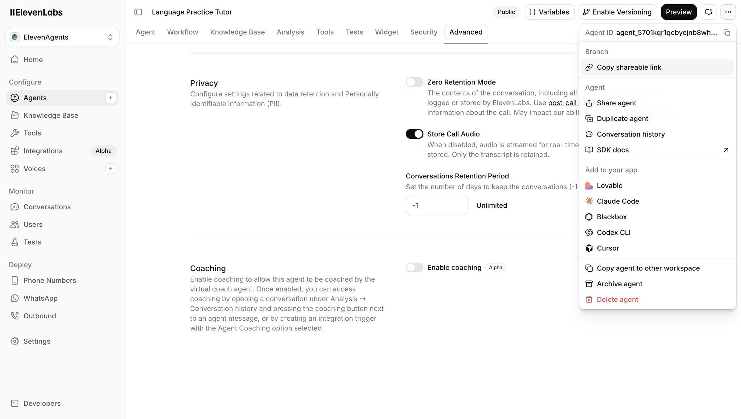 Elevenlabs - ElevenAgents | ElevenLabs screen