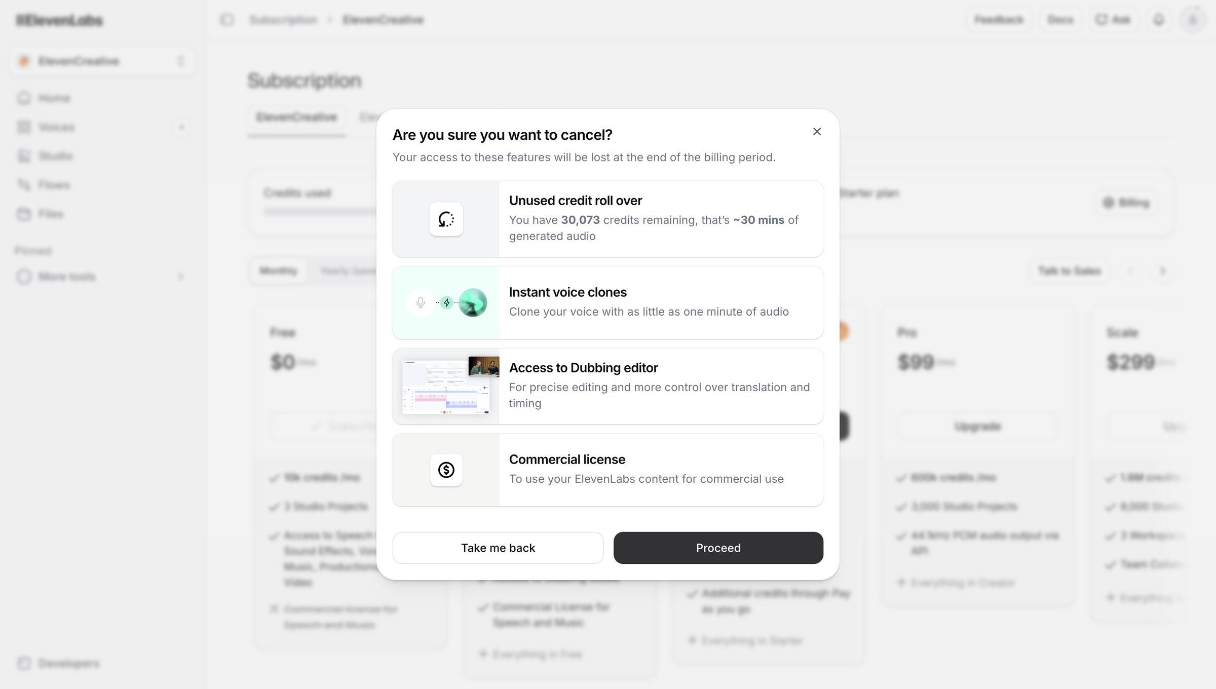 Elevenlabs - Subscription | ElevenLabs screen