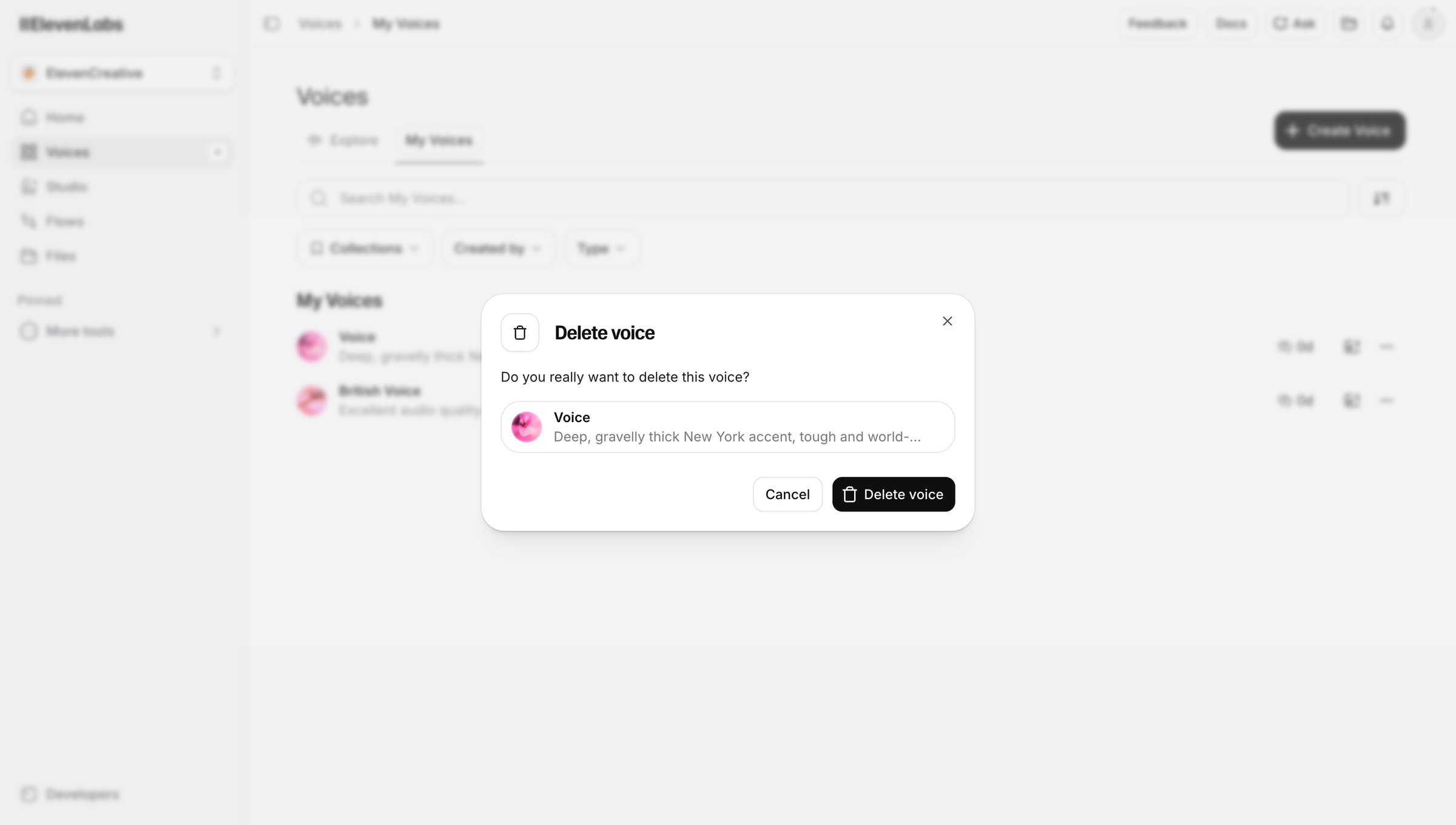 Elevenlabs - Voices | ElevenLabs screen